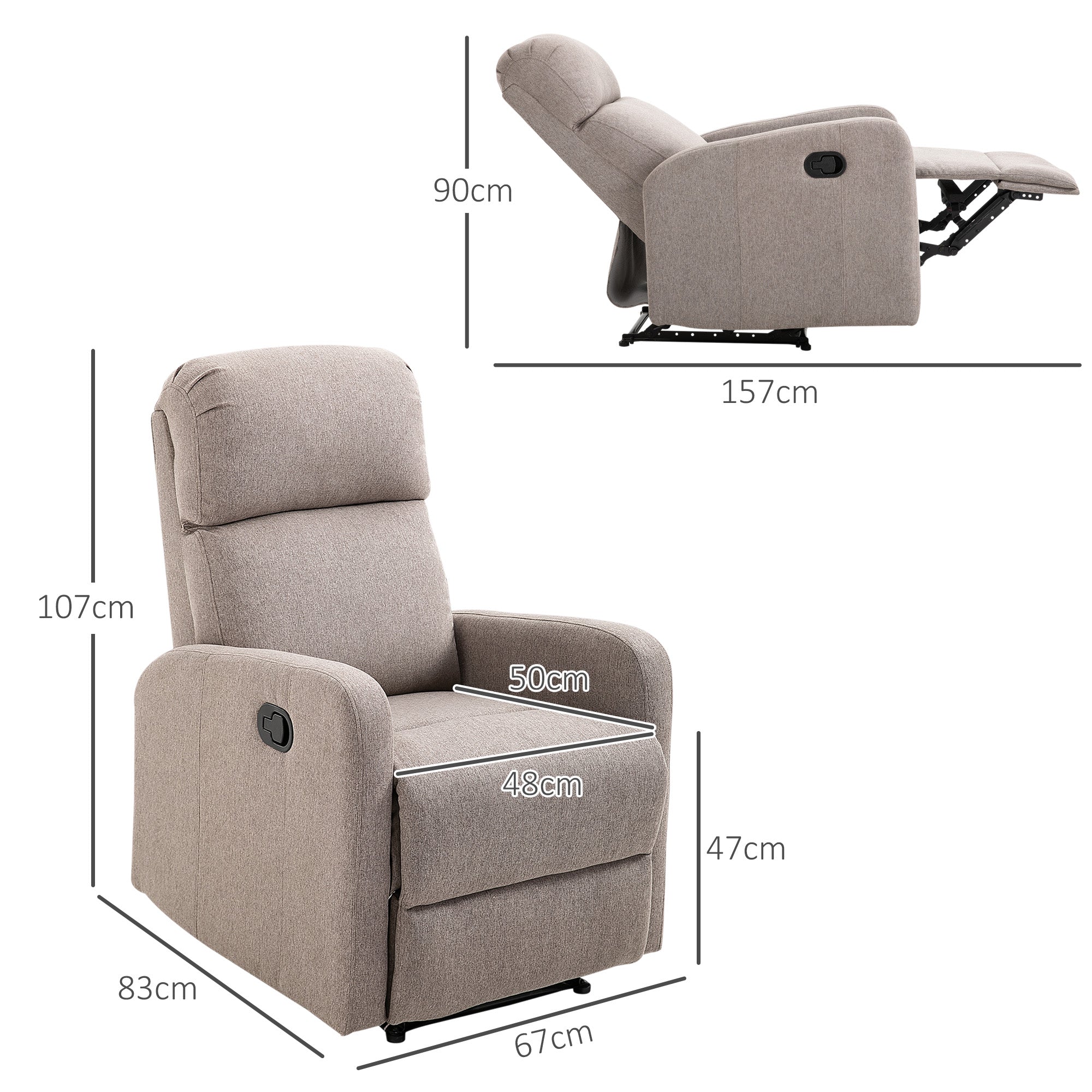 EasyComfort Poltrona Relax Reclinabile fino a 168° with Poggiapiedi, 67x83x107 cm, Grigia