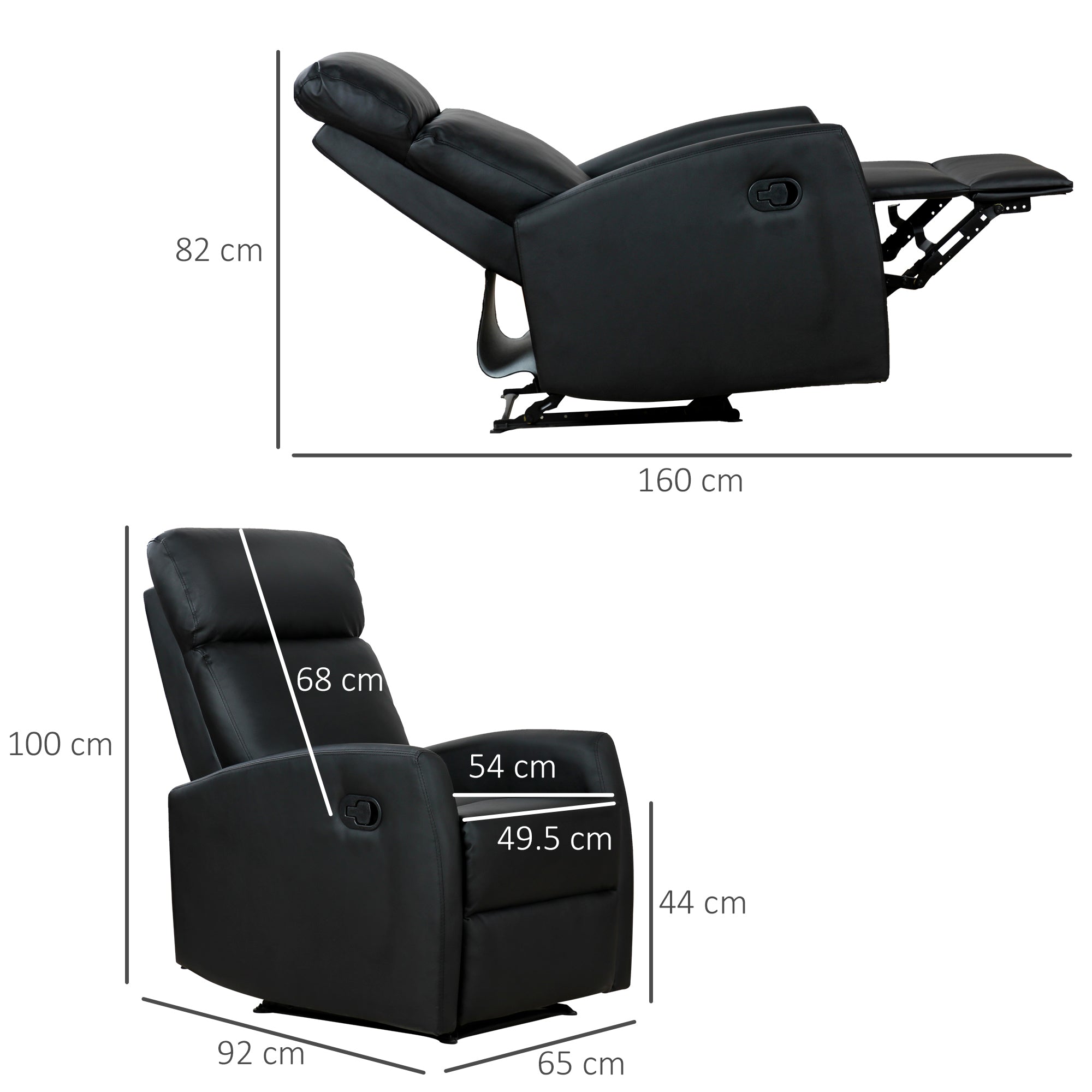 Easycomfort Poltrona Relax Reclinabile, Regolabile ed Ergonomica, in Pelle PU with Imbottitura, per Casa e Ufficio, 65x92x100 cm, Nera