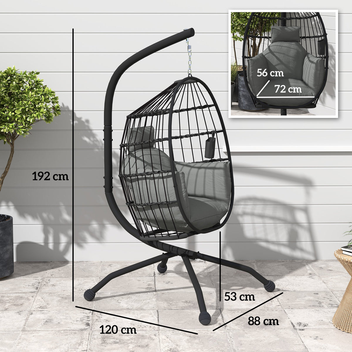 EasyComfort Poltrona Sospesa hangstoel, 120x88x192 cm, zwart/donkergrijs