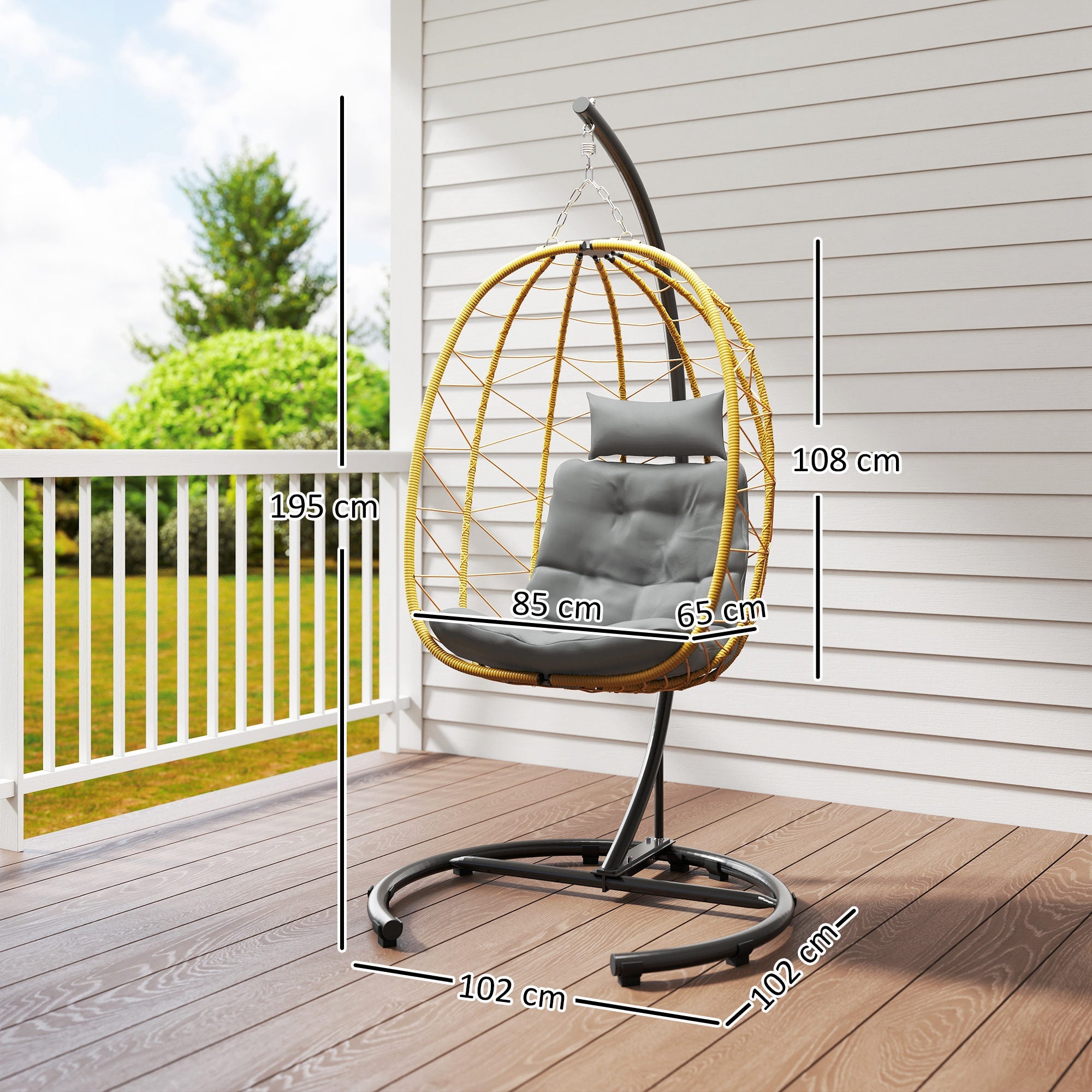 EasyComfort Hangstoel opvouwbaar met kussen 102x102x195 cm