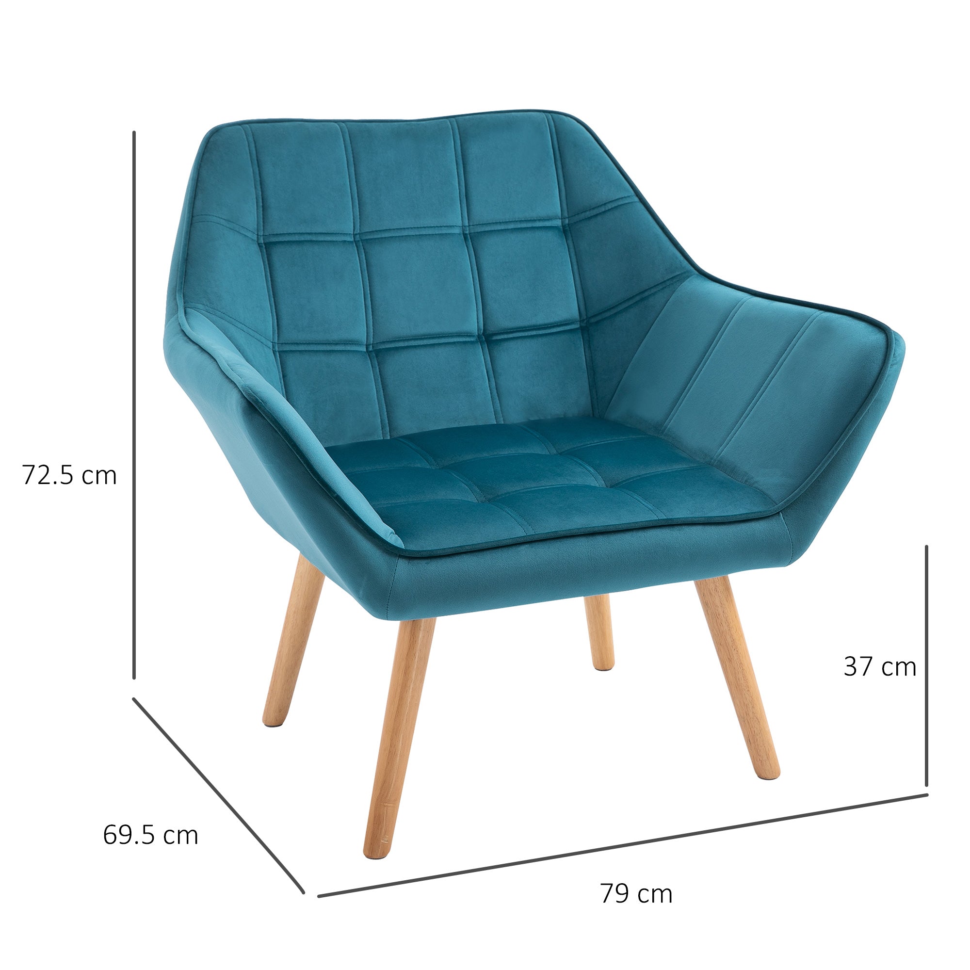 EasyComfort Scandinavische fauteuil fluweel petrol 79 x 69.5 x 72.5 cm