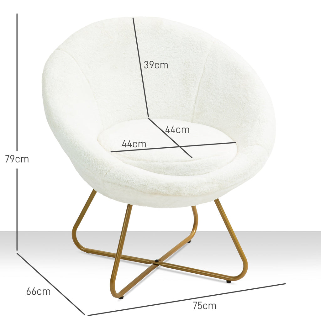 EasyComfort Poltroncina da Camera in Finta Pelliccia with Gambe in Metallo, 75x66x79 cm, white
