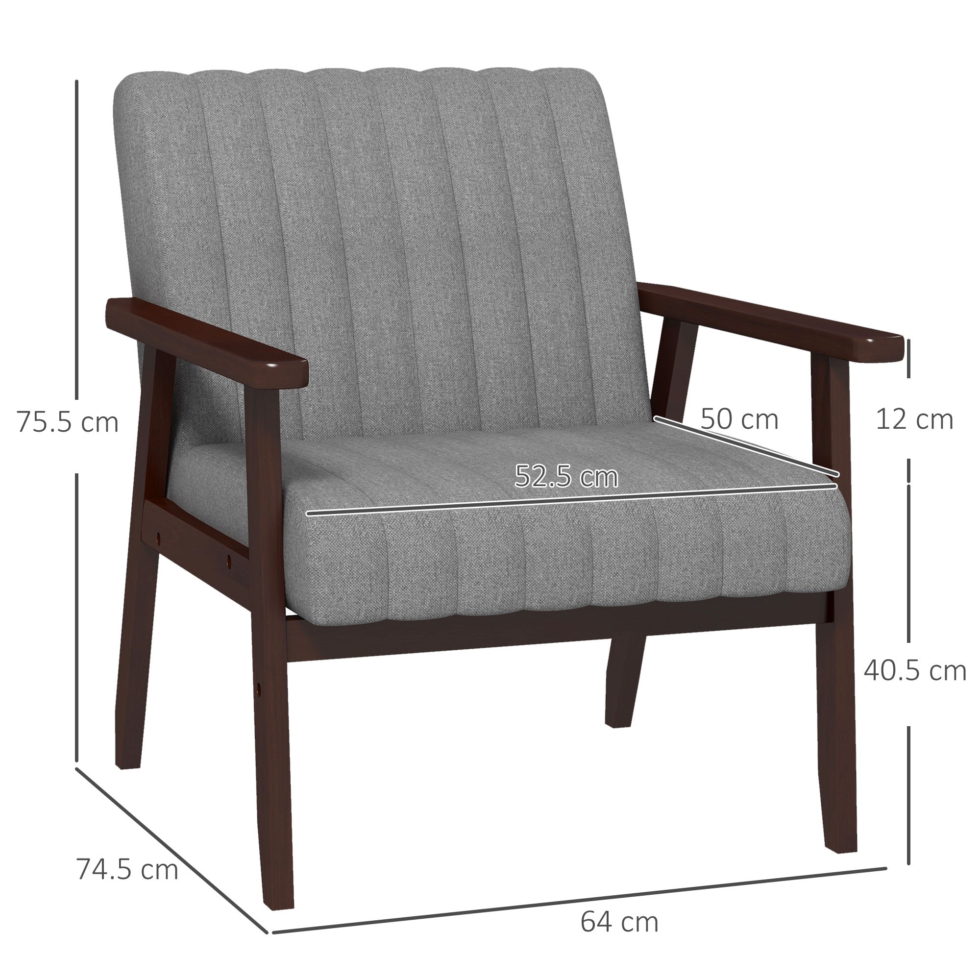 EasyComfort Moderne gestoffeerde fauteuil van stof en hout, grijs