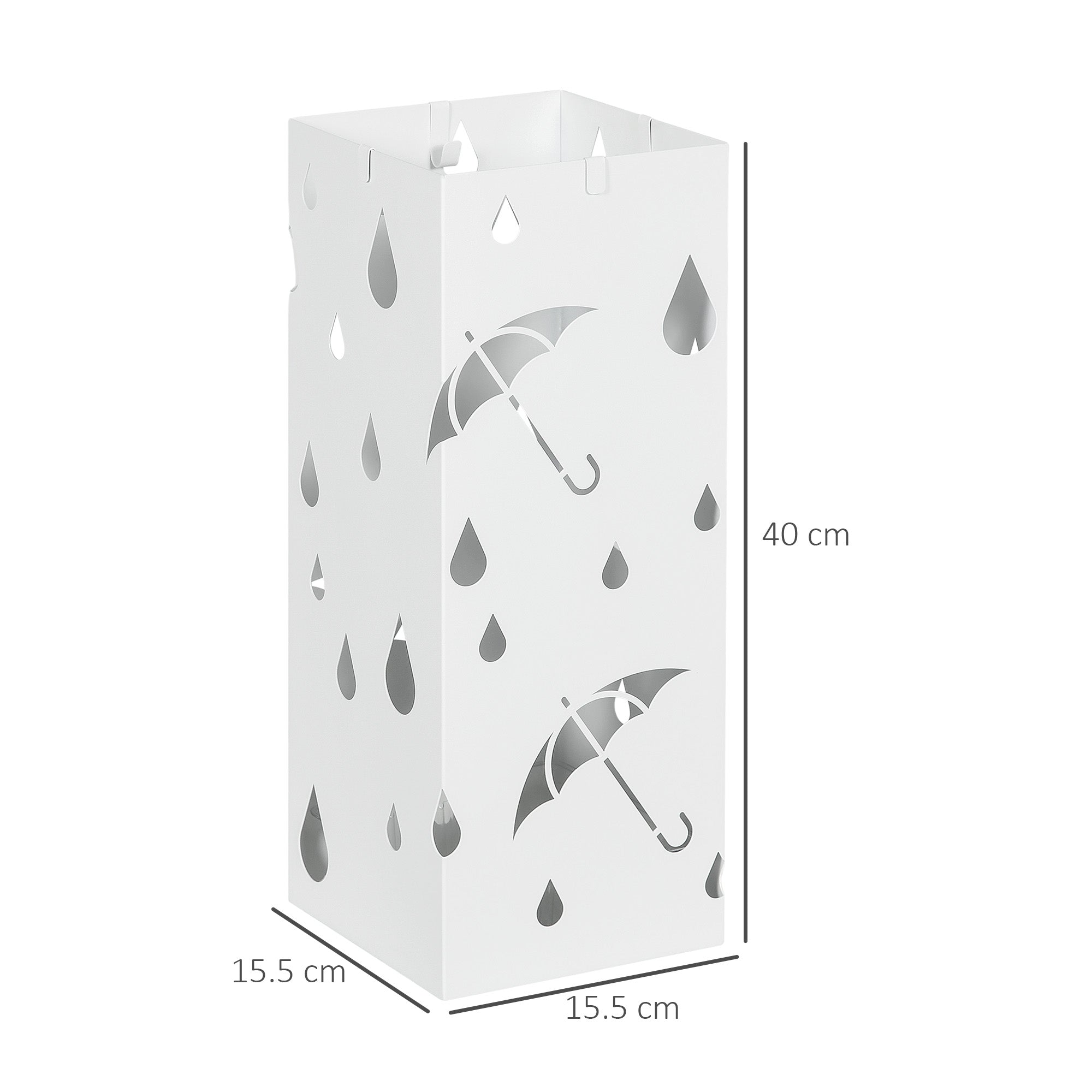 EasyComfort Portaombrelli in Metallo with 4 Ganci e Vaschetta Raccogligocce, 15.5x15.5x41cm, white