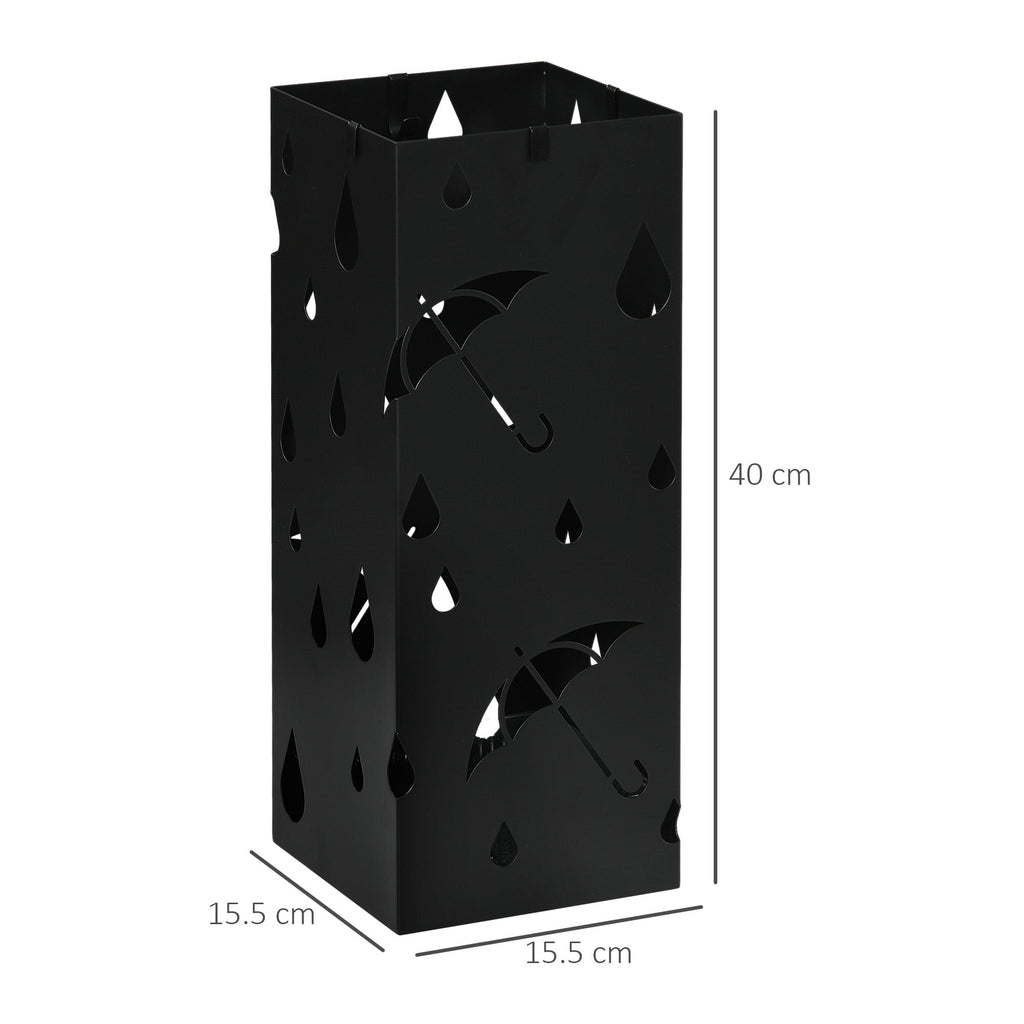 EasyComfort Portaombrelli in Metallo with 4 Ganci e Vaschetta Raccogligocce, 15.5x15.5x41cm, black