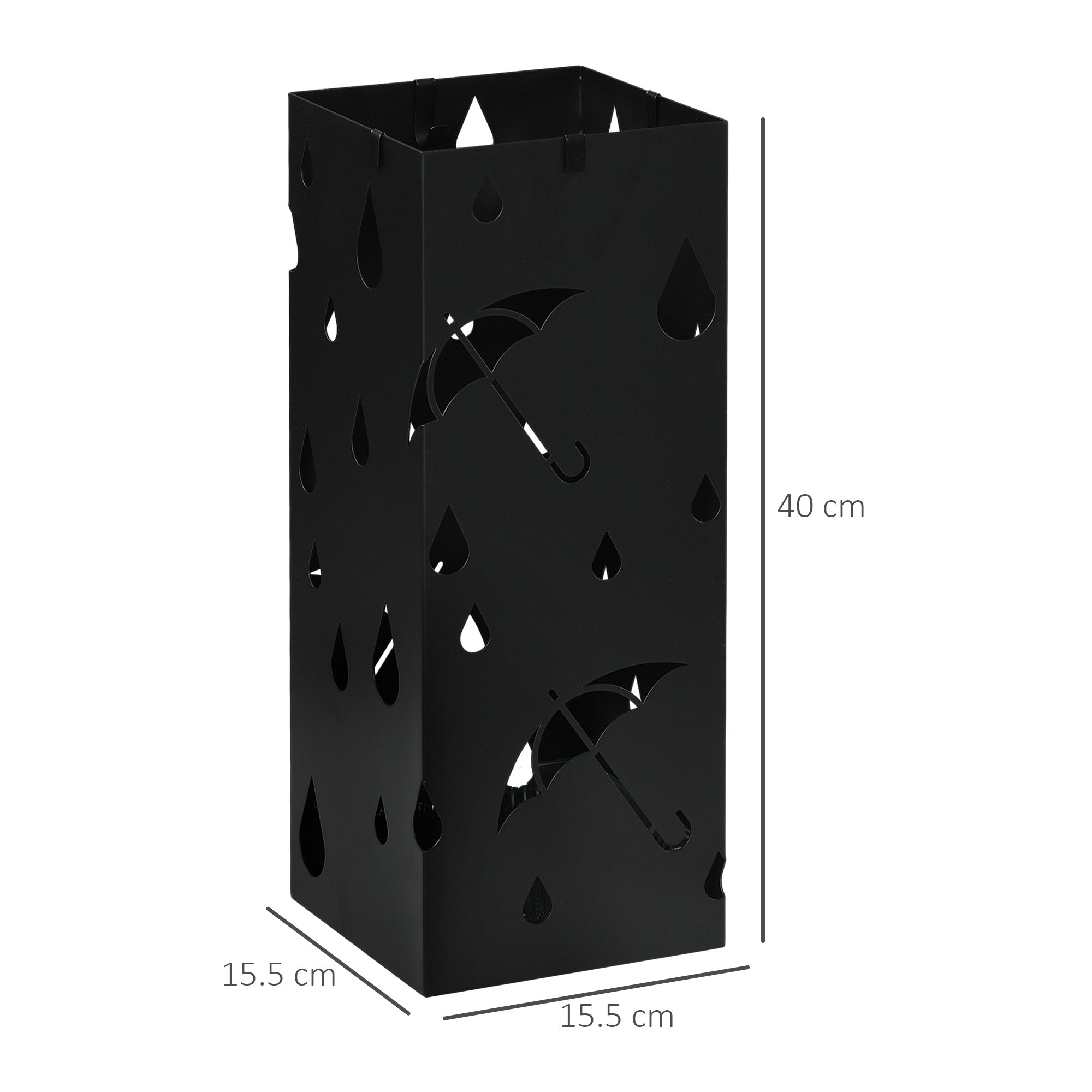 EasyComfort Portaombrelli in Metallo with 4 Ganci e Vaschetta Raccogligocce, 15.5x15.5x41cm, black