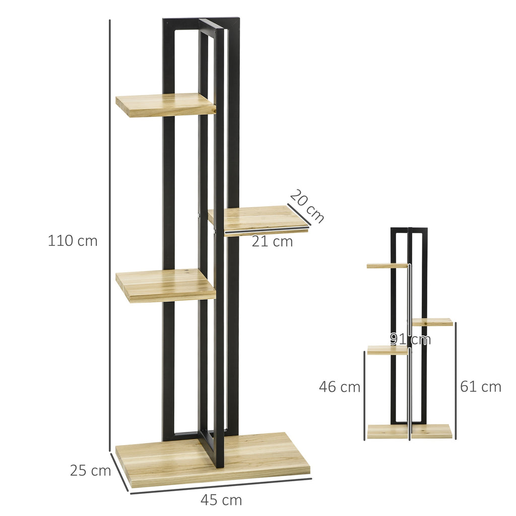 EasyComfort Plantenrek 4 niveaus 45x25x110 cm, zwart en houtkleur