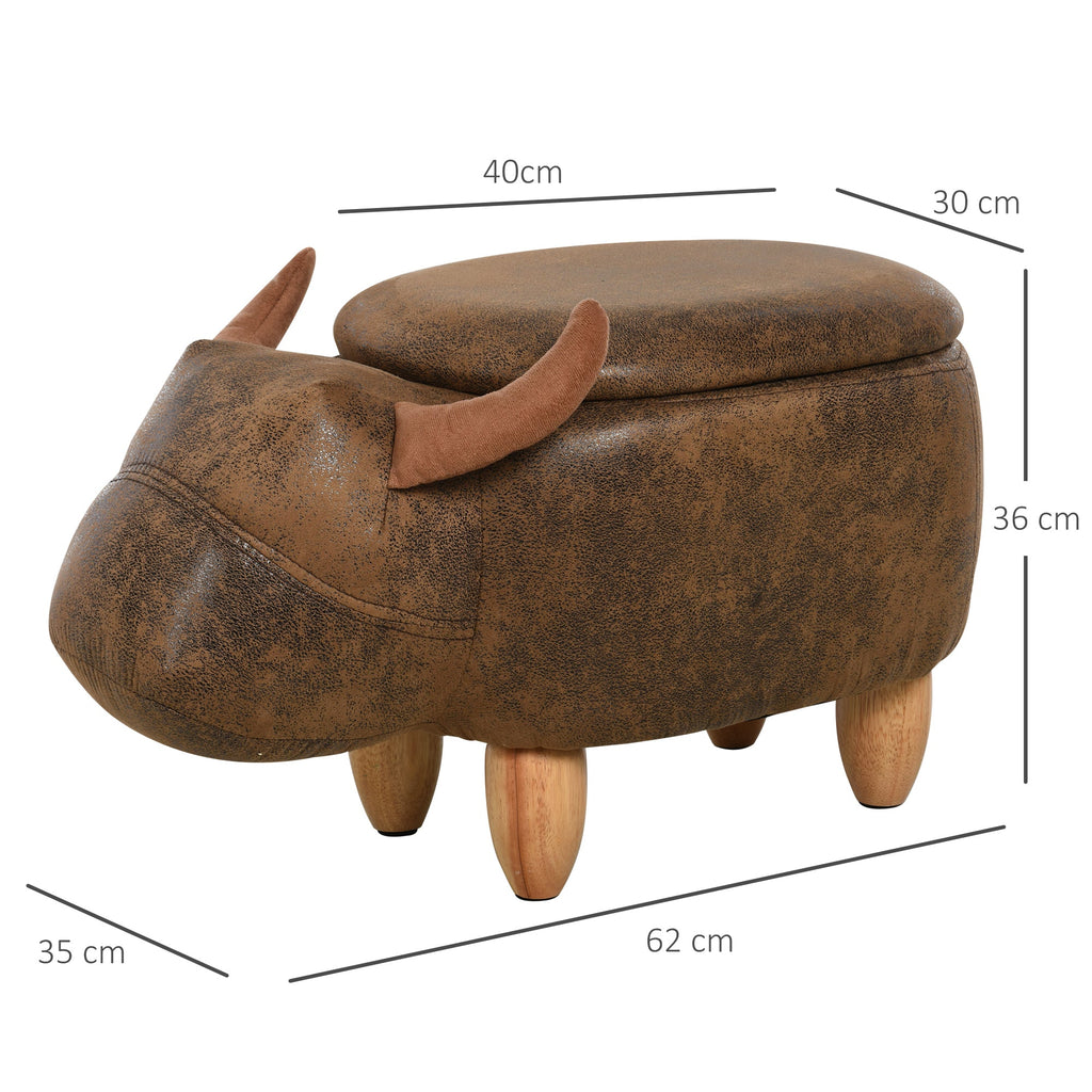 Easycomfort Pouf Contenitore a Forma di Bufalo, Pouf Moderno da Salotto, Sgabello Poggiapiedi, Struttura in Legno, Seduta Imbottita, 62x35x36cm, Marrone