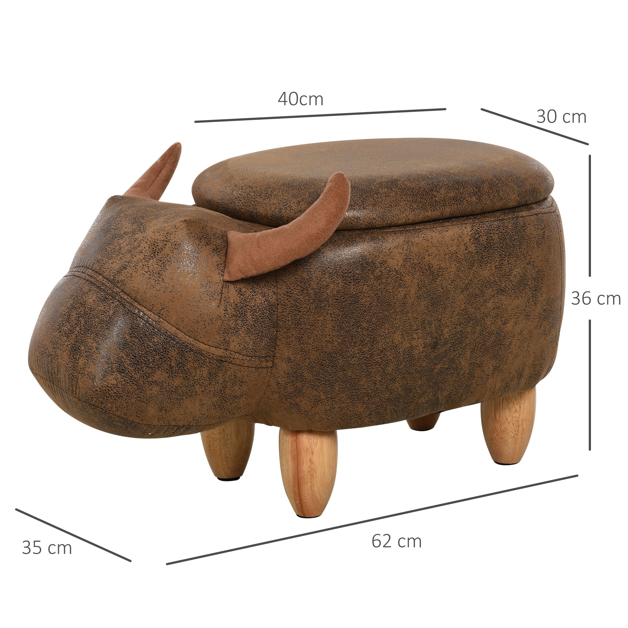 Easycomfort Pouf Contenitore a Forma di Bufalo, Pouf Moderno da Salotto, Sgabello Poggiapiedi, Struttura in Legno, Seduta Imbottita, 62x35x36cm, Marrone