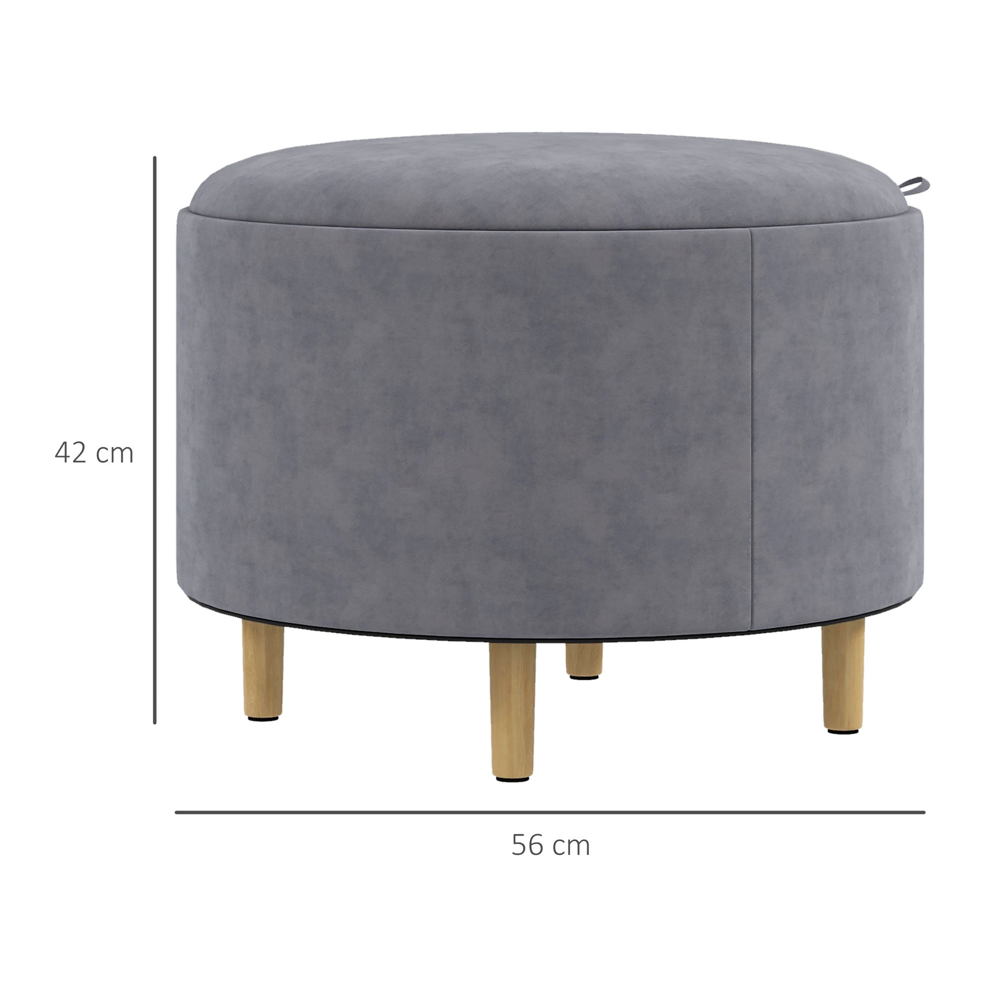 EasyComfort Pouf Contenitore Vellutato da 120 kg max with Vassoio a Ribalta, in MDF e Rovere, 56x56x42 cm, Grigio