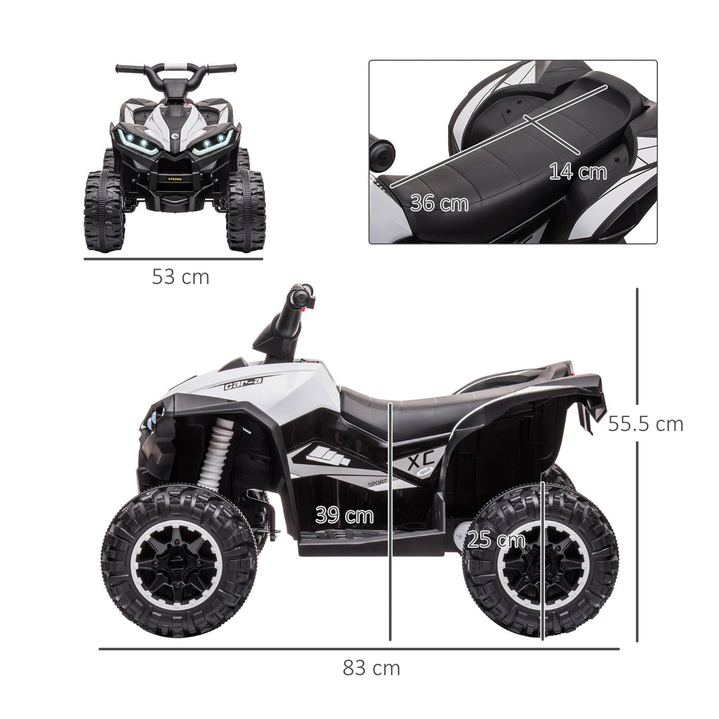Easycomfort Quad per Bambini 3-5 Anni Elettrico 12V, 2 Velocità, Ruote Larghe with Sospensioni e Fari LED, white