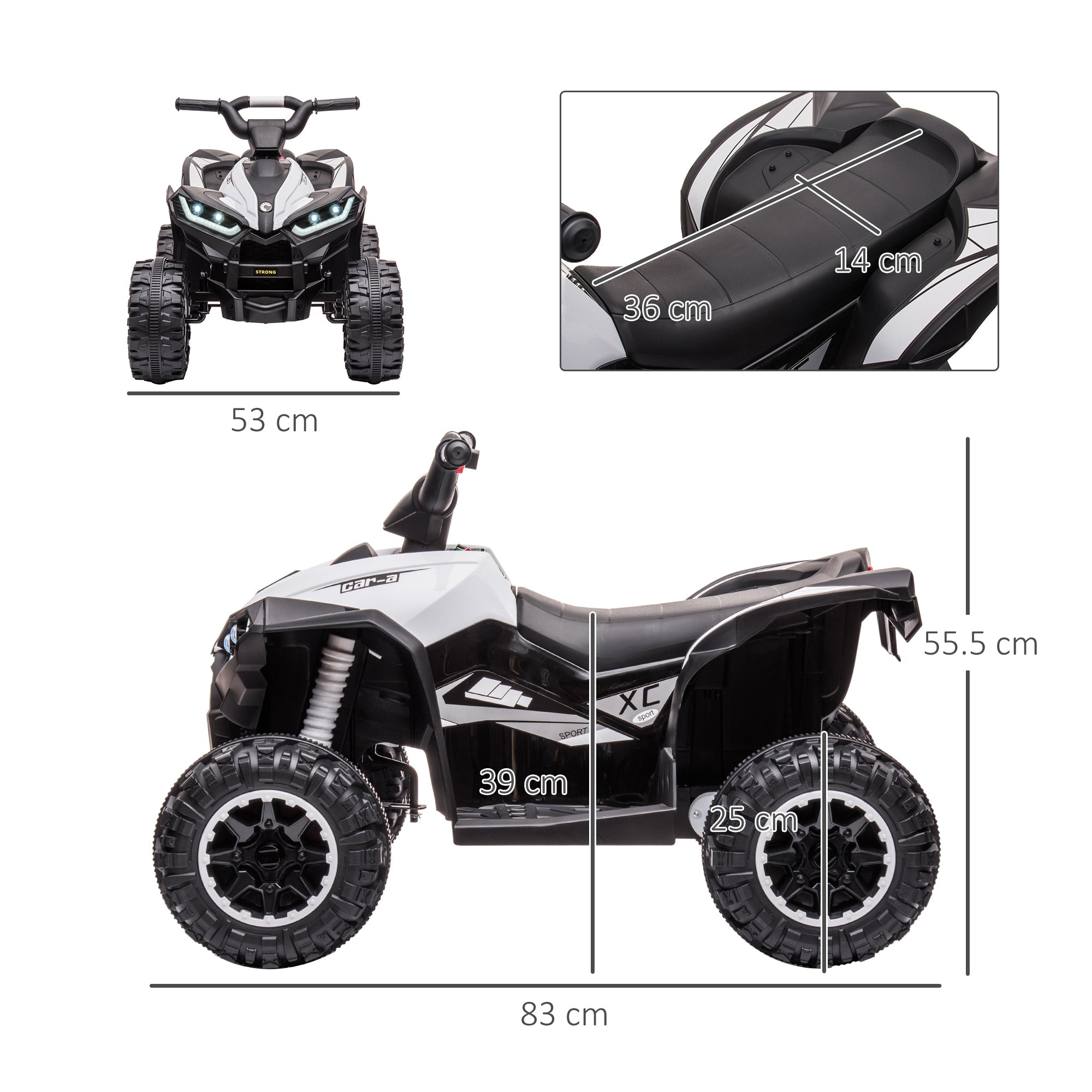Easycomfort Quad per Bambini 3-5 Anni Elettrico 12V, 2 Velocità, Ruote Larghe with Sospensioni e Fari LED, white