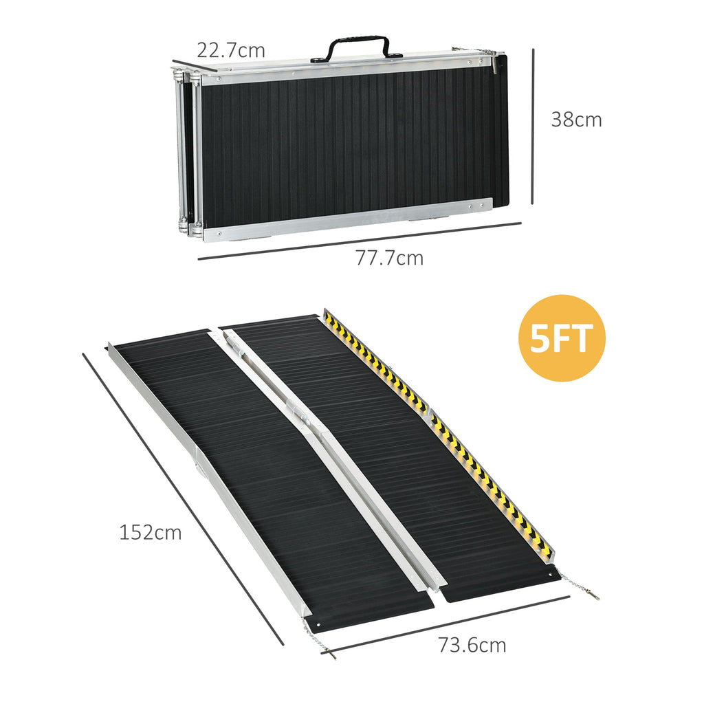 EasyComfort Rampa per Sedia a Rotelle Pieghevole e Antiscivolo in Alluminio, 152x73cm, Capacità 272kg
