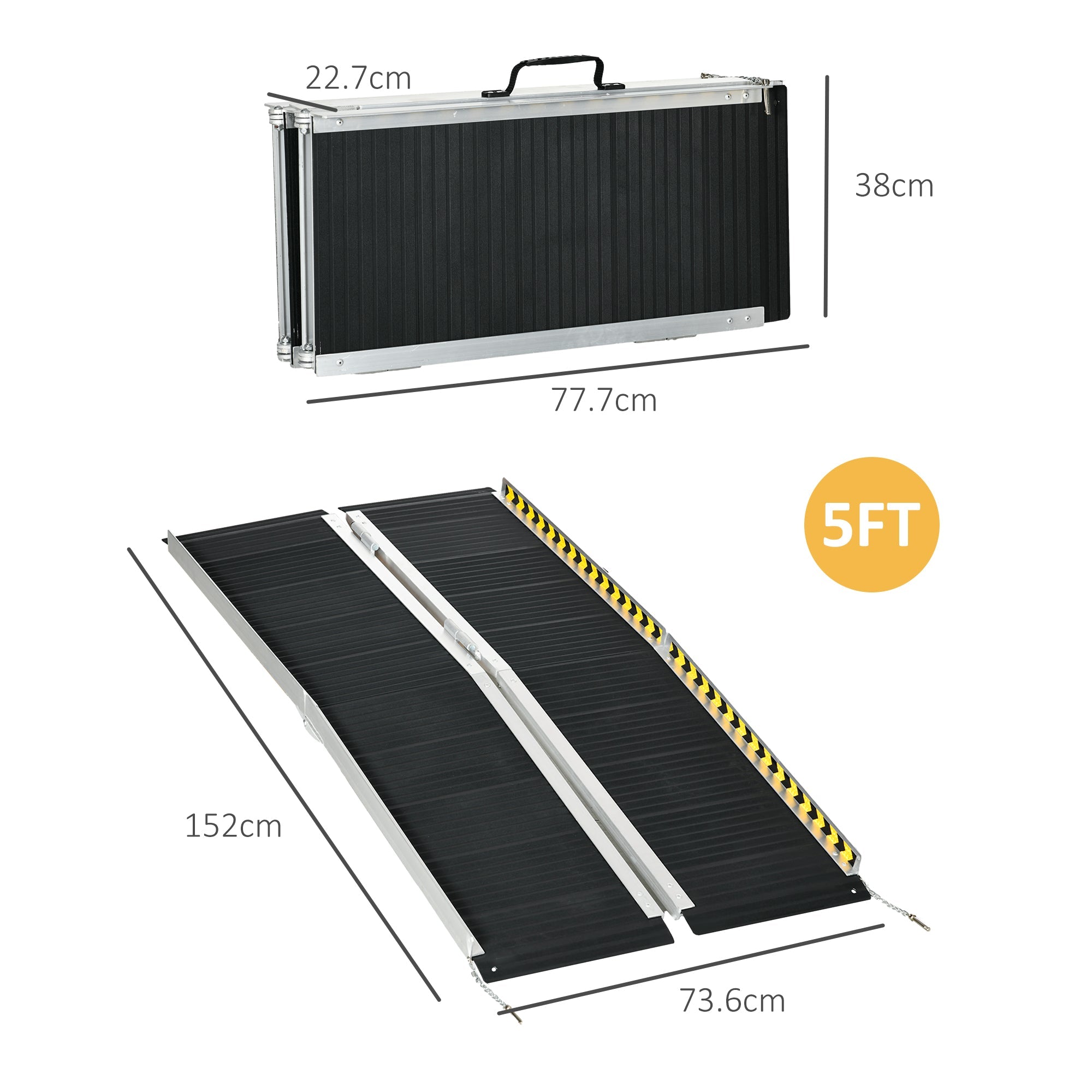 EasyComfort Rampa per Sedia a Rotelle Pieghevole e Antiscivolo in Alluminio, 152x73cm, Capacità 272kg