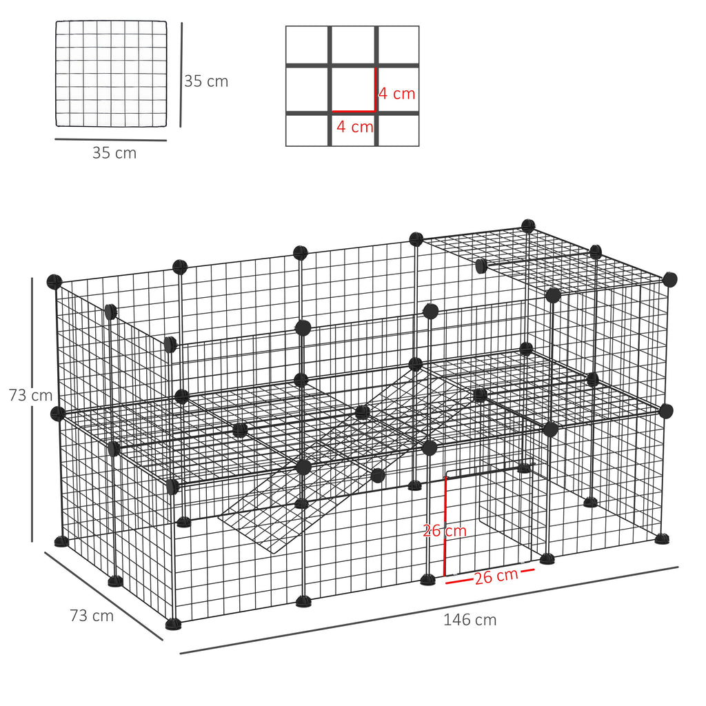 EASYCOMFORT Metal Fence for Small Pets with 36 Metal Panels to Assemble According to the Shape and Configuration You Prefer and with Door