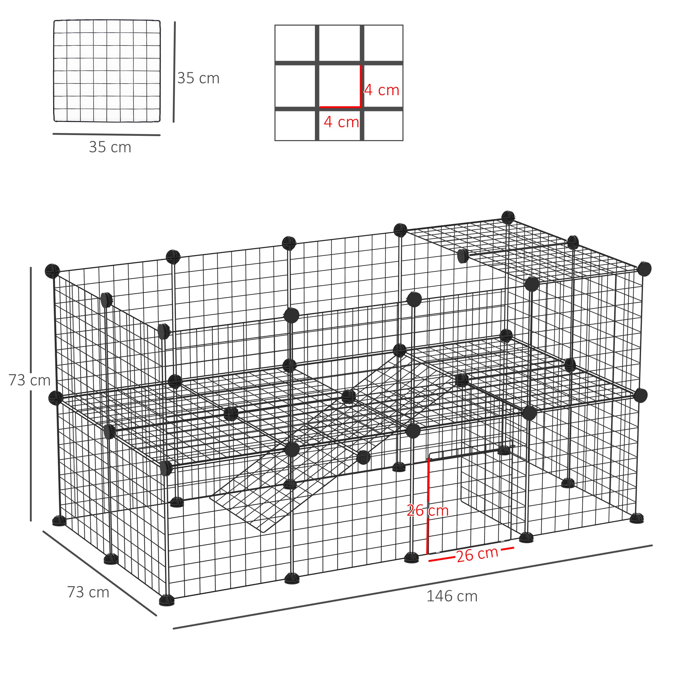EASYCOMFORT Metal Fence for Small Pets with 36 Metal Panels to Assemble According to the Shape and Configuration You Prefer and with Door