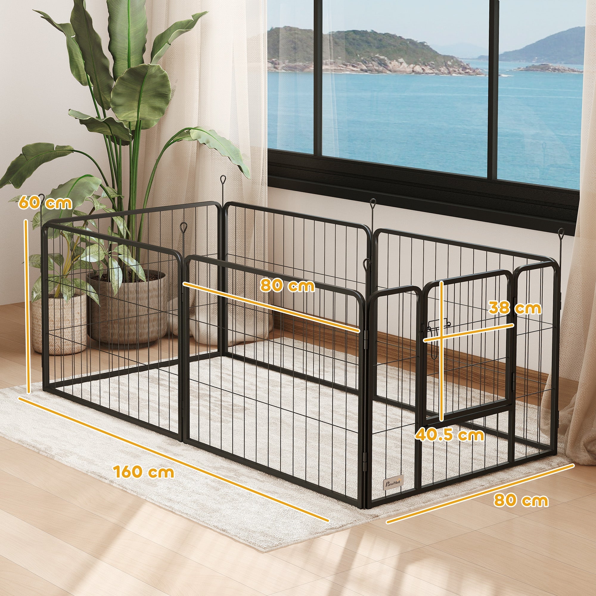 EasyComfort Recinto per Cani a 6 Pannelli Modulabili da 80x1.5x60 cm in Acciaio black with Porta di Ingresso