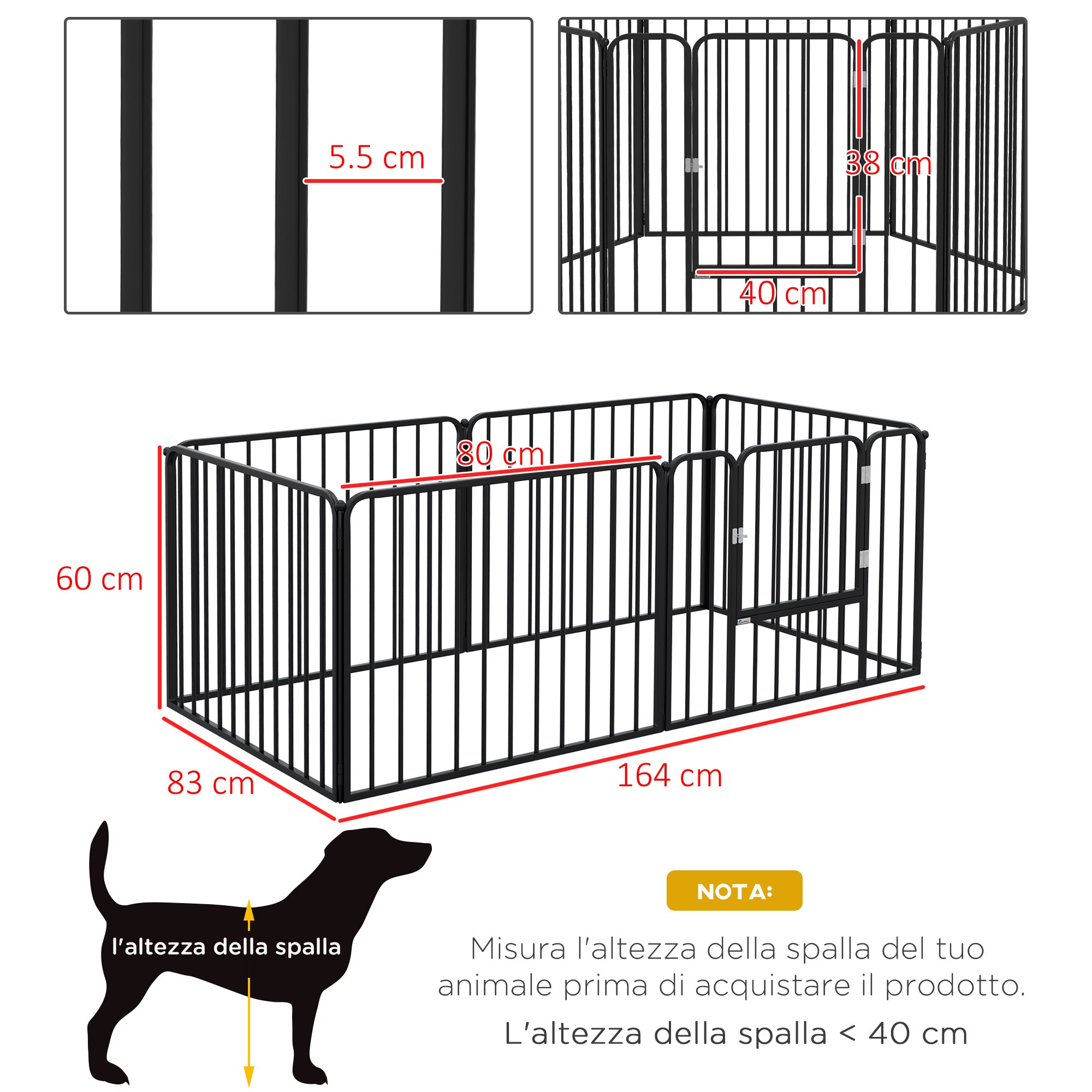 EasyComfort Hondenren 6-panelen, staal 164x83x60 cm