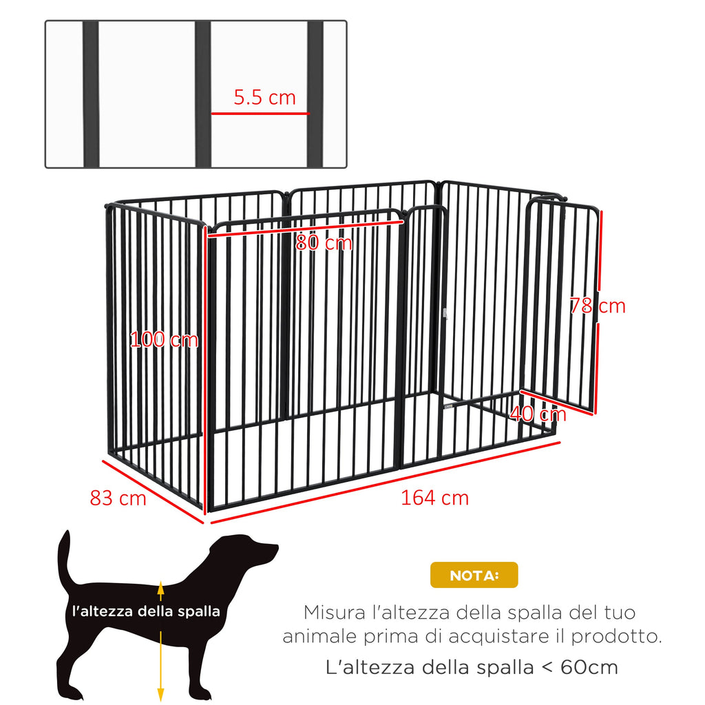 EasyComfort Hondenren 6 panelen voor grote honden 164x83x100 cm, zwart