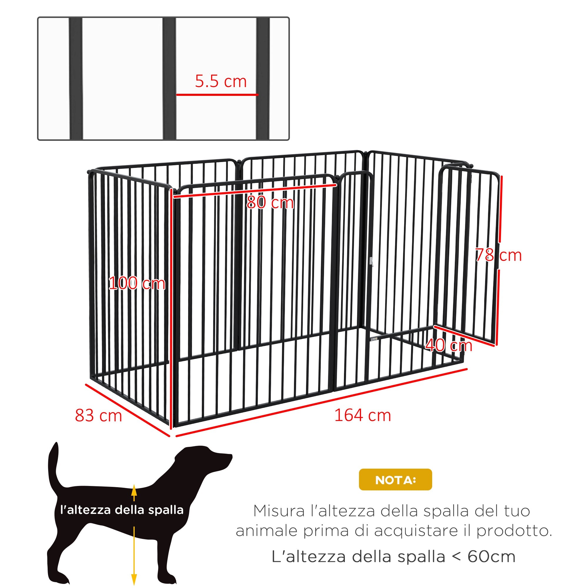 EasyComfort Hondenren 6 panelen voor grote honden 164x83x100 cm, zwart