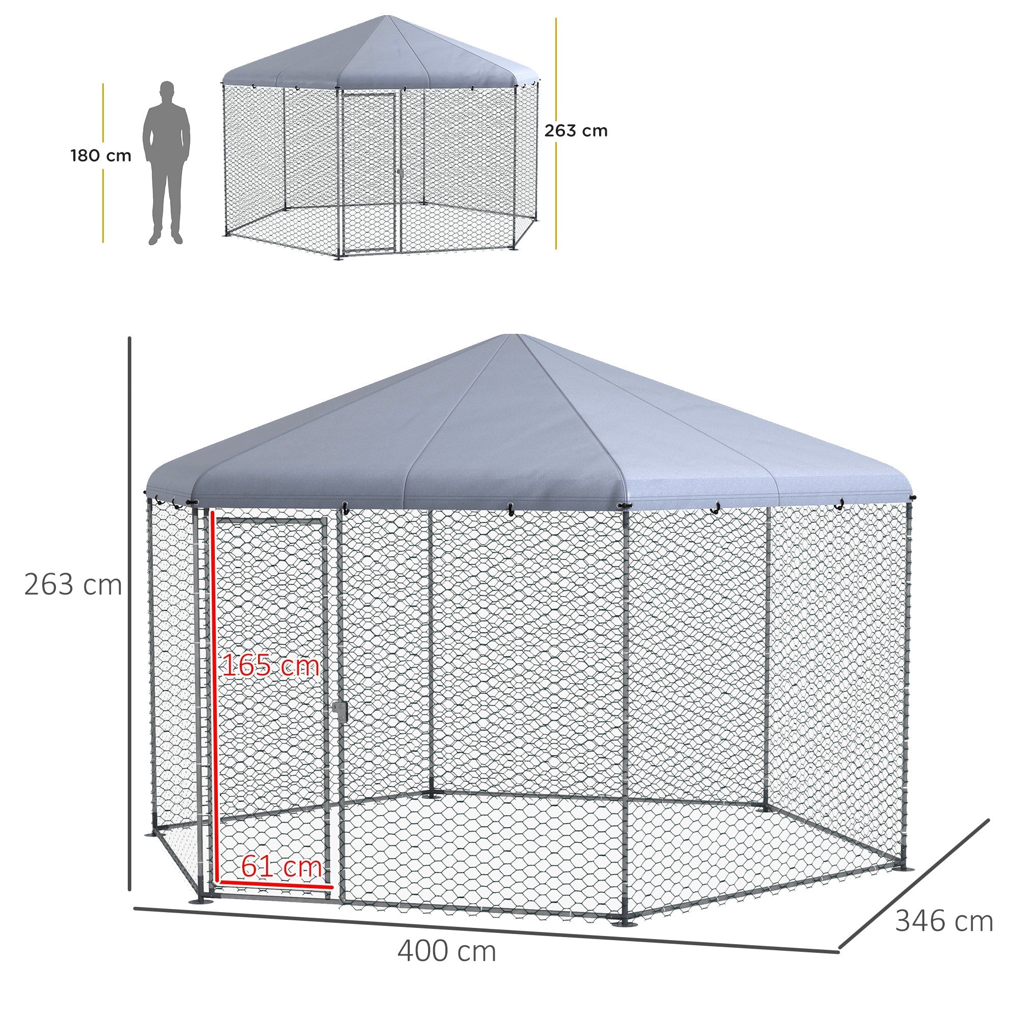 EasyComfort Recinto per Galline con Tetto e Porta Bloccabile in Acciaio per 10-15 Animali, 4x3.5x2.6m