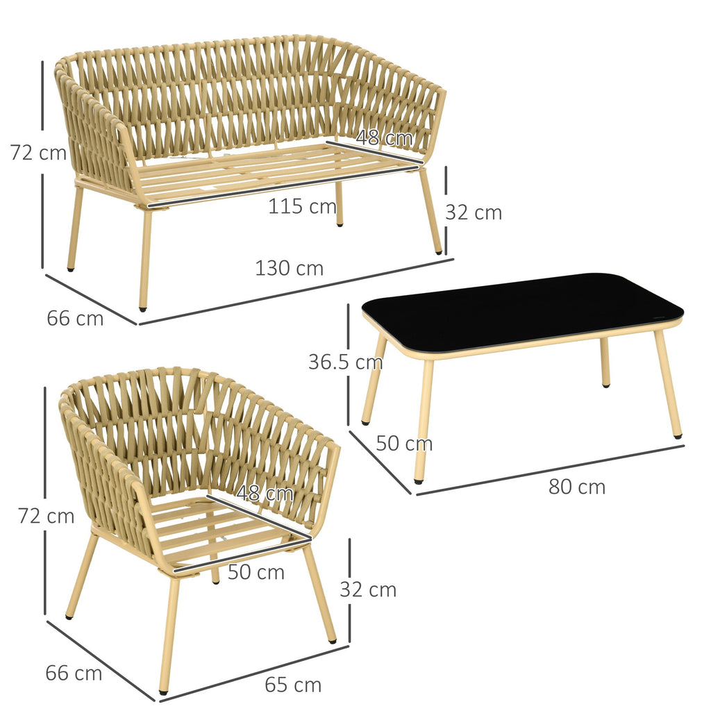 EasyComfort Tuinsalon met 2-zitsbank, 2 fauteuils en glazen tafel