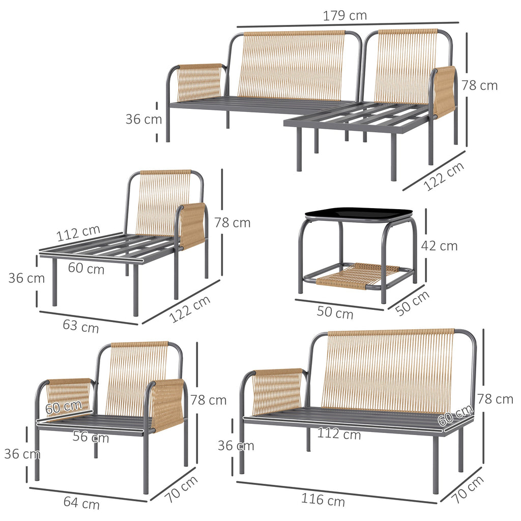EasyComfort 4-delige rattan tuinset met 2-zitsbank, chaise longue en tafel