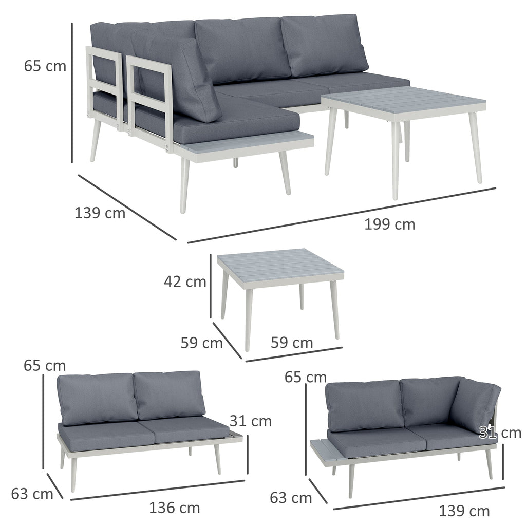 EasyComfort Tuinloungeset 2 banken met verstelbare rugleuning en salontafel, grijs