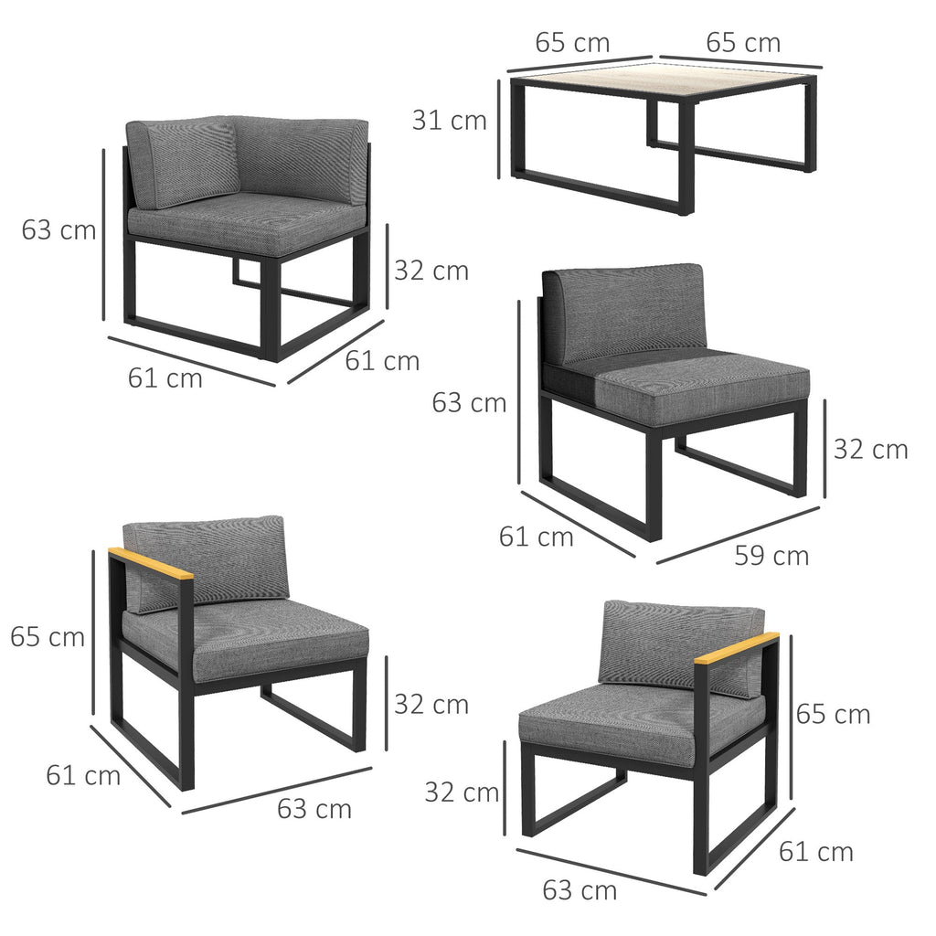 EasyComfort Loungeset 6-delig aluminium met kussens, grijs