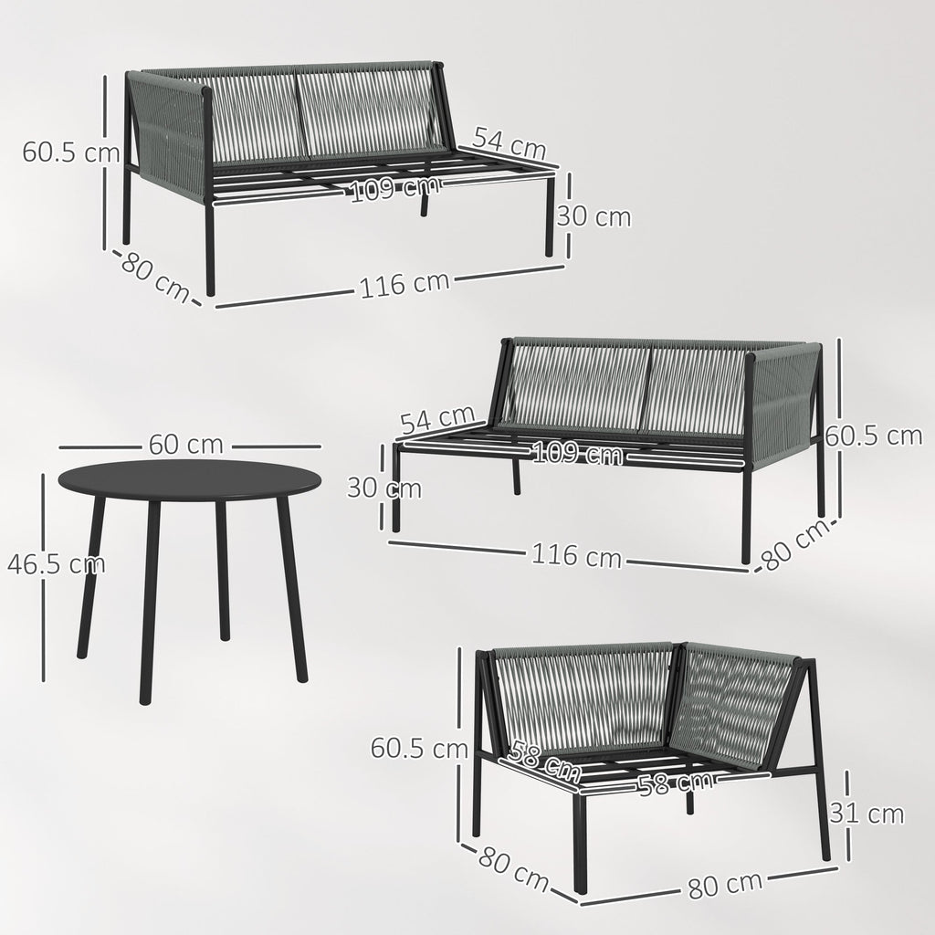 EasyComfort 4-delig rattan loungeset modulair, donkergrijs