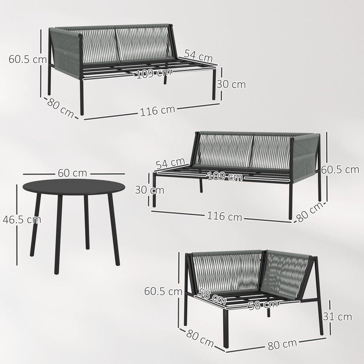 EasyComfort 4-delig rattan loungeset modulair, donkergrijs