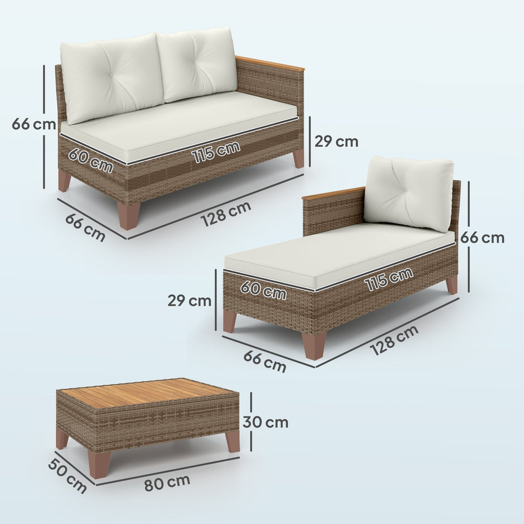 EasyComfort Tuinlounge rattan PE 2-zits + chaise longue + salontafel crème