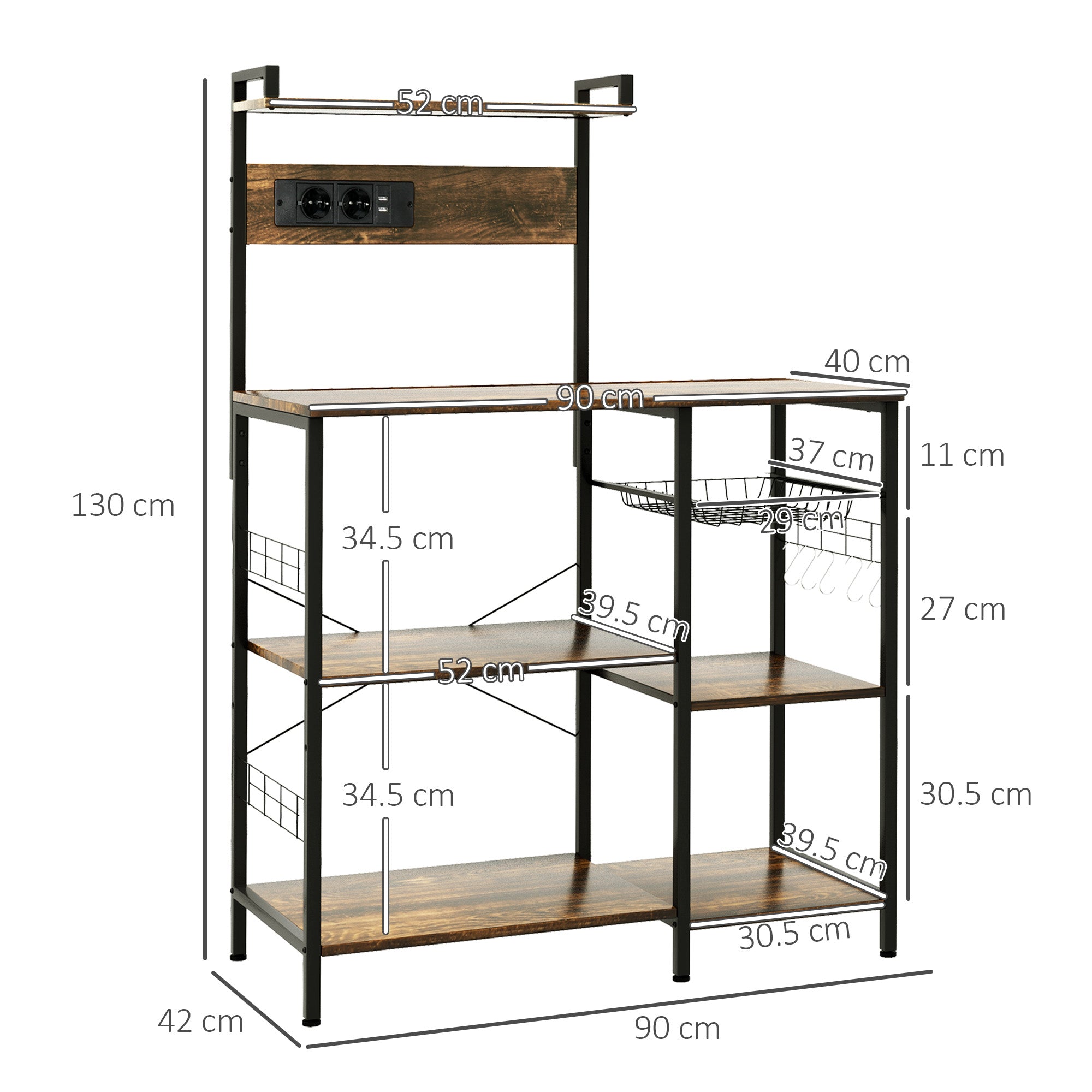 EasyComfort Keukenkast met stopcontacten en USB 90x42x130 cm