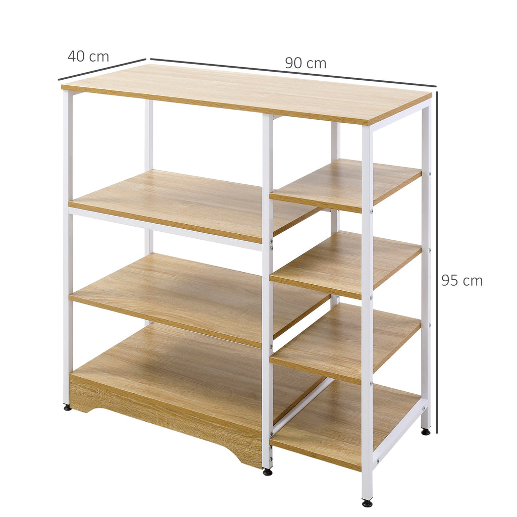 Easycomfort Scaffale da Cucina Basso Salvaspazio Stile Industriale, Mobiletto with 7 Ripiani per Cucina in Metallo e Legno, 90x40x95cm, white