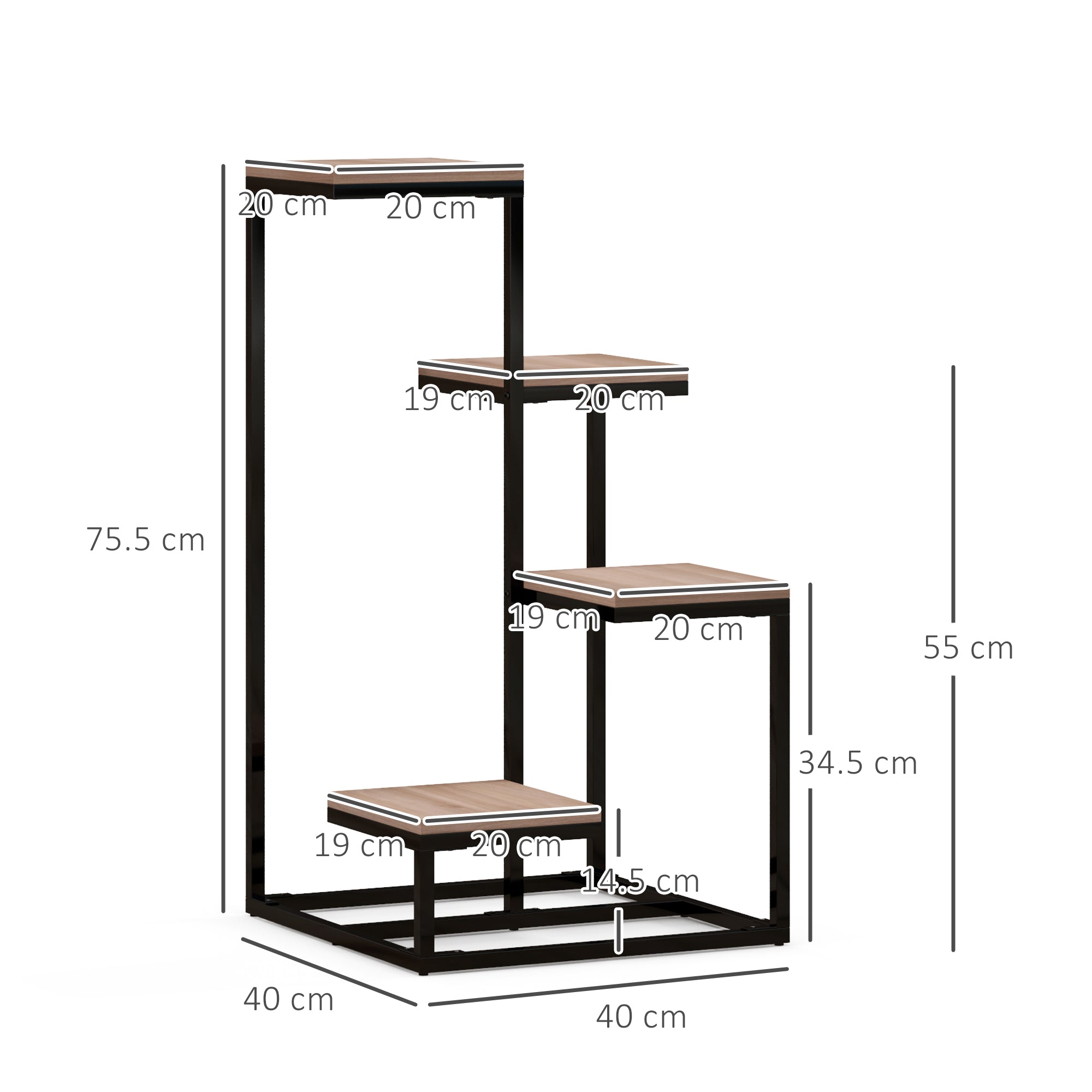 EasyComfort 4-laags plantenrek staal/hout 40x40x75.5 cm