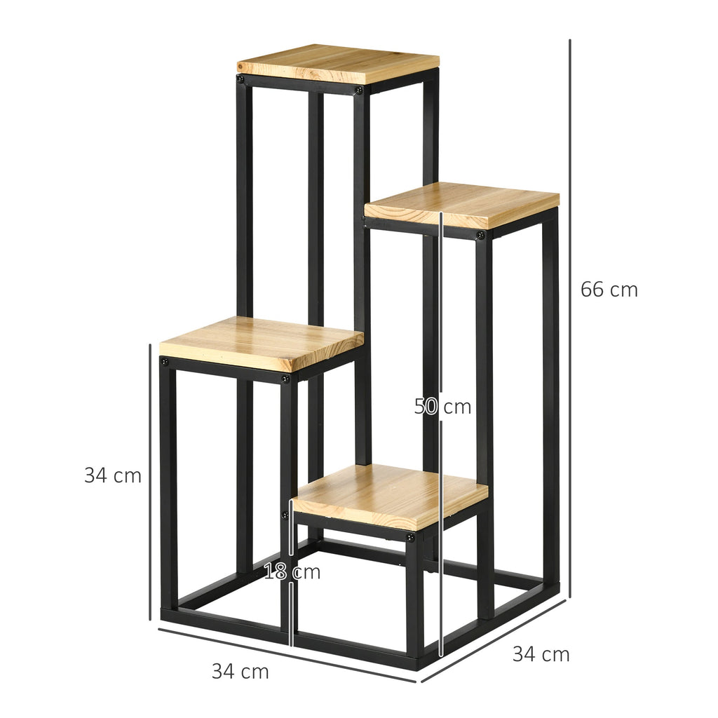 EasyComfort 4-niveau plantenrek metaal en hout 34x34x66 cm
