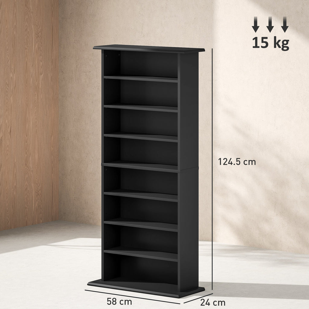 EasyComfort Mobile CD-kast, 6 verstelbare planken, 360 CD / 185 DVD, 58x24x124.5 cm, zwart