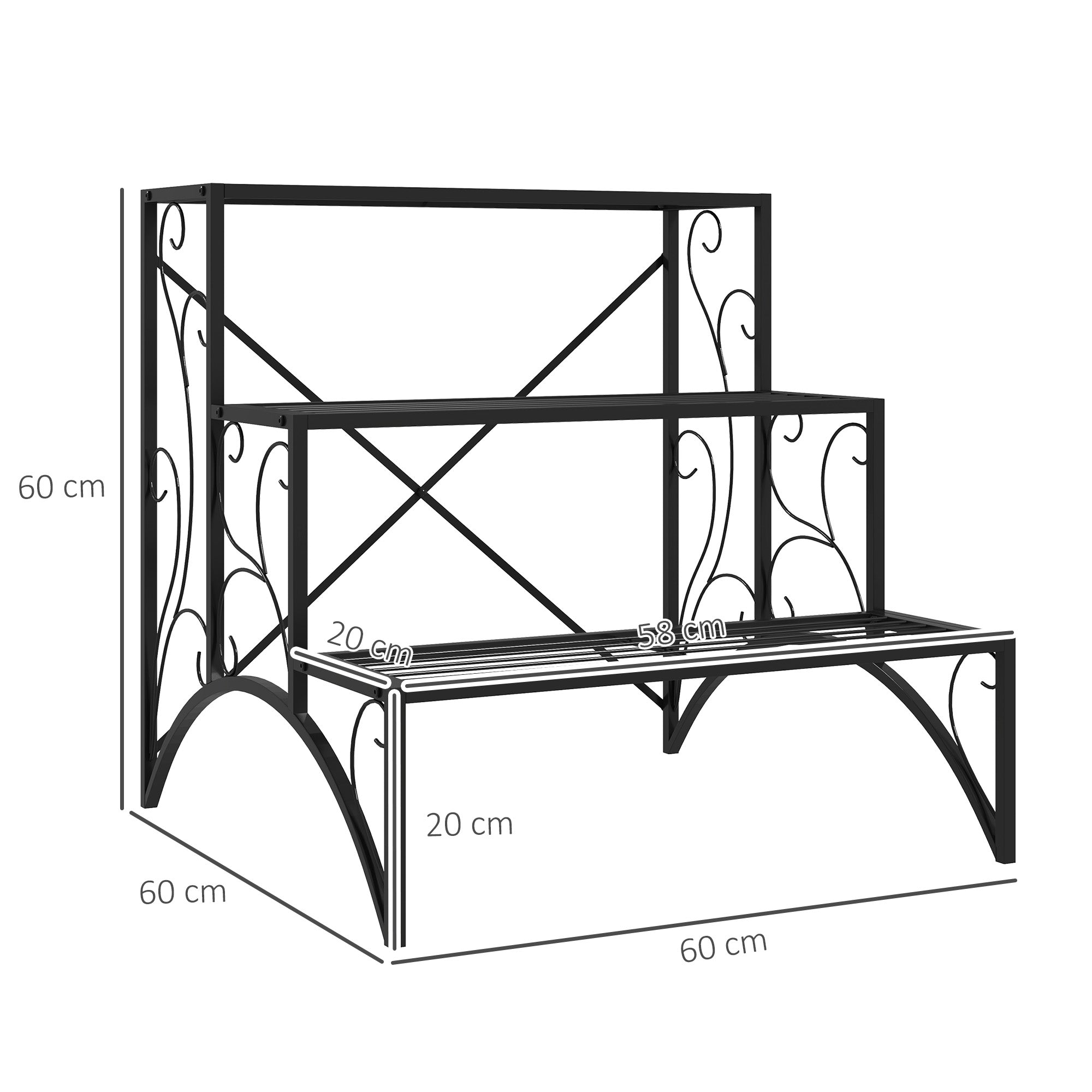 EasyComfort 3-laags plantenrek (ladder) 60x60x60 cm, zwart