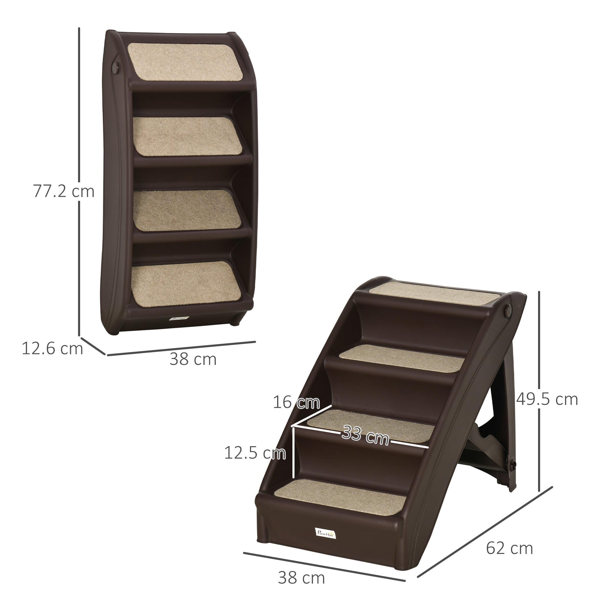 EasyComfort 4-traps hondenladder opvouwbaar, antislip, PP, bruin