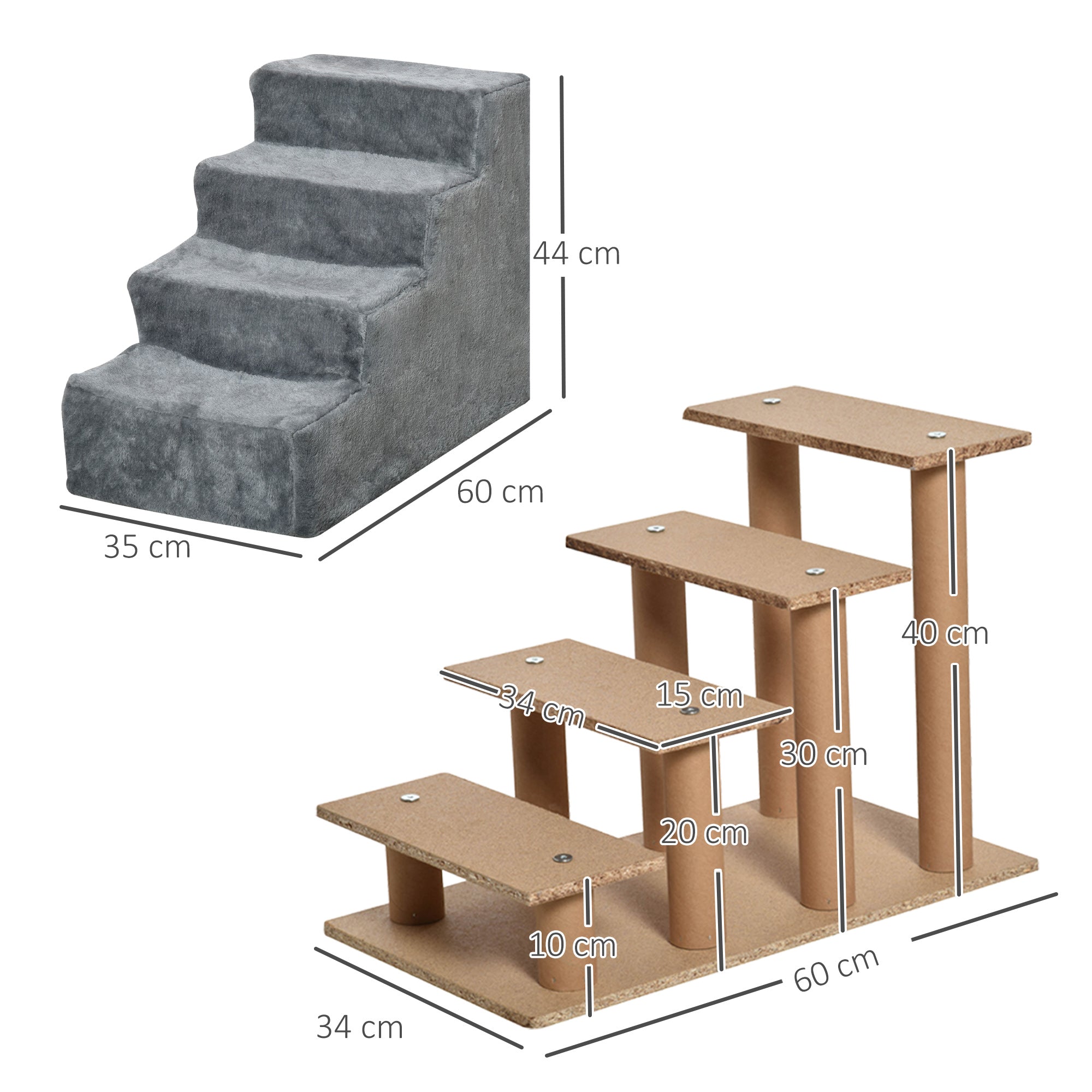 EasyComfort 4-traps hondenladder draagbaar 60x35x44 cm, grijs