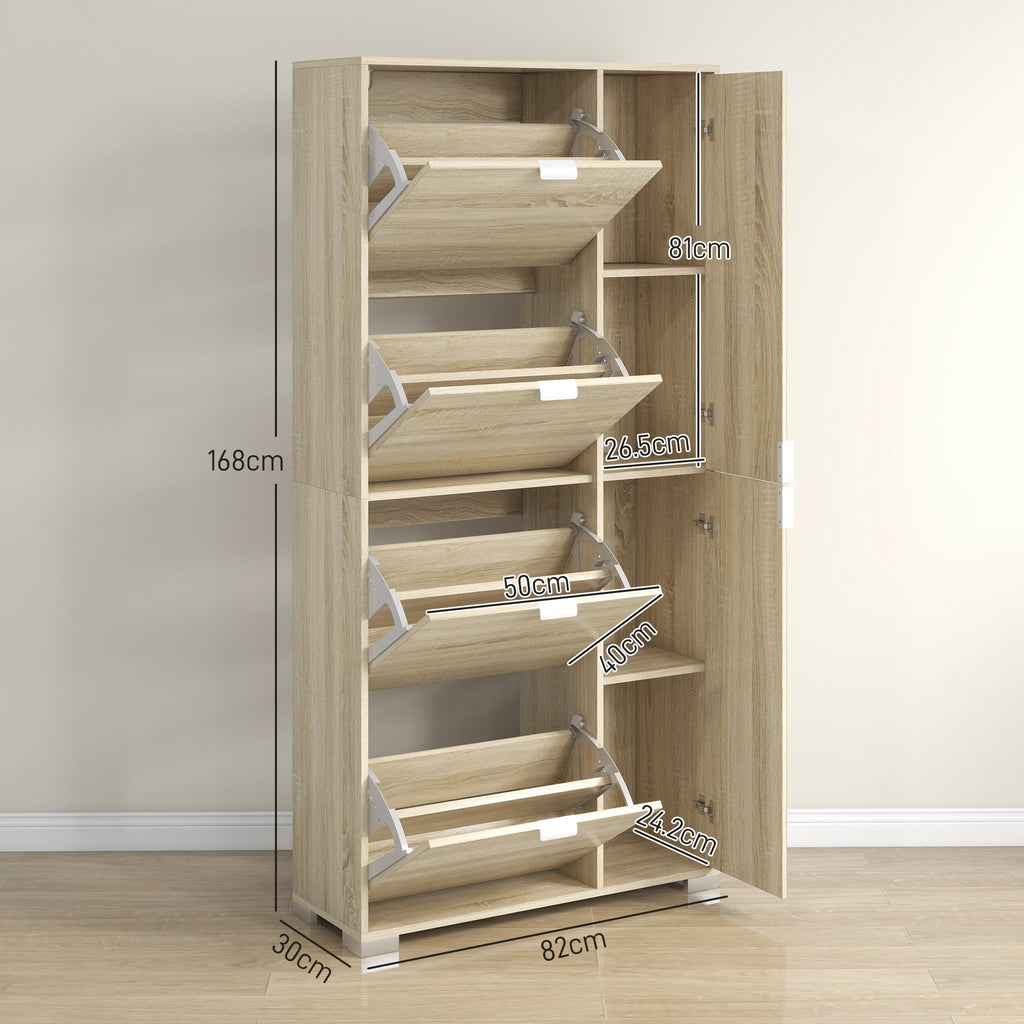 EasyComfort Scarpiera with Specchio per 16 Paia di Scarpe, 4 Cassetti a Ribalta e 2 Armadietti, 82x30x168cm, Rovere
