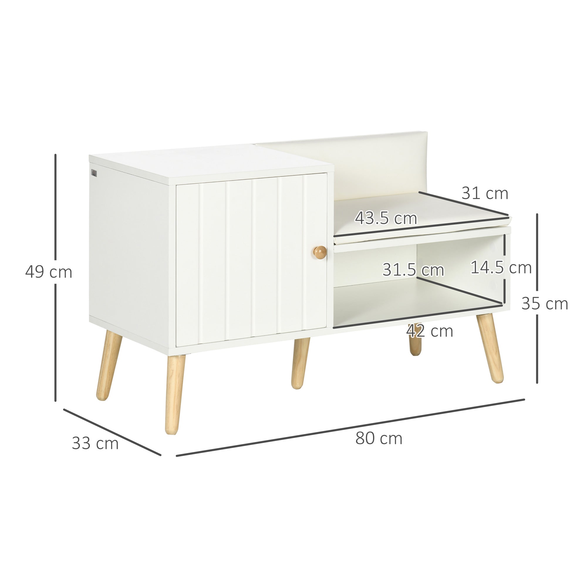 EasyComfort Scarpiera da Ingresso with Seduta Imbottita e Armadietto per 4 Paia di Scarpe, 80x33x49cm, white