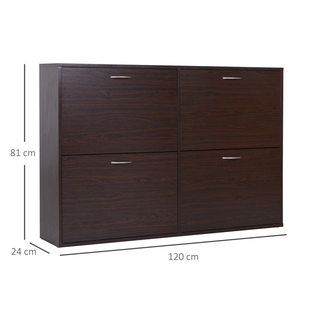EasyComfort Scarpiera Salvaspazio da 24 Paia with Mensole Regolabili e 4 Cassetti, in Legno, 120x24x81cm, Marrone