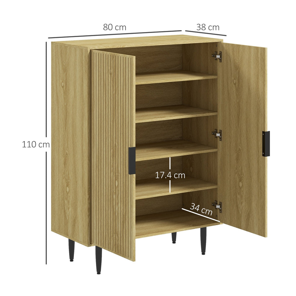 EasyComfort Scarpiera Salvaspazio per 15 Paia di Scarpe with 4 Ripiani Regolabili, 80x38x110cm, Rovere