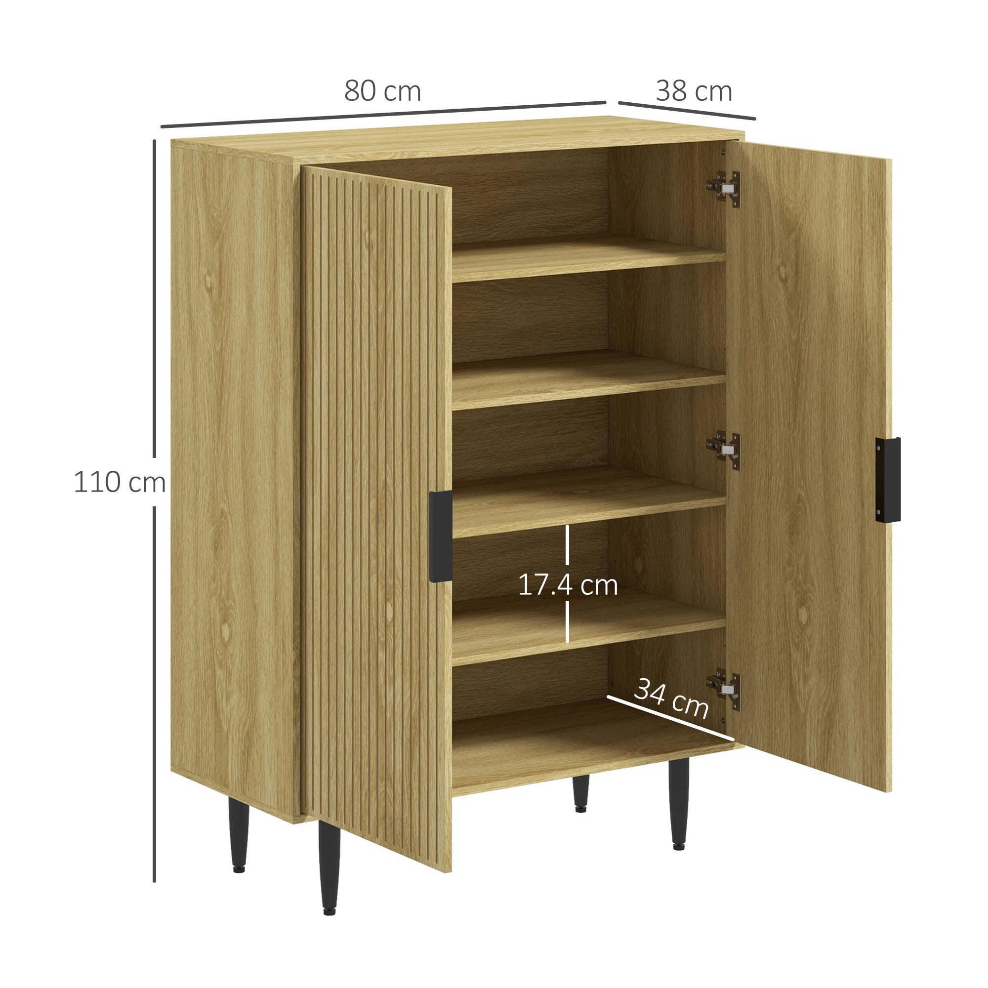 EasyComfort Scarpiera Salvaspazio per 15 Paia di Scarpe with 4 Ripiani Regolabili, 80x38x110cm, Rovere