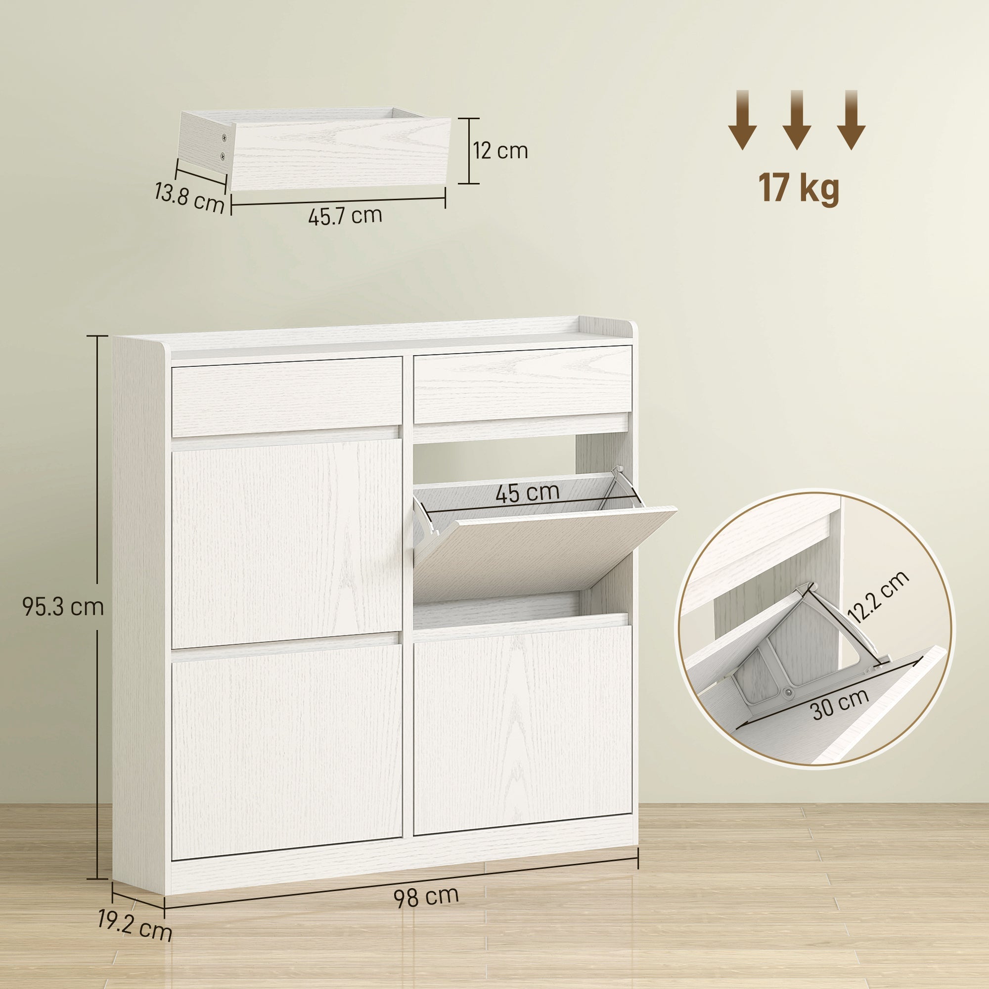 EasyComfort Scarpiera Slim in Legno with 4 Cassetti a Ribalta e 2 Cassetti Scorrevoli, 98x19.2x95.3 cm, white