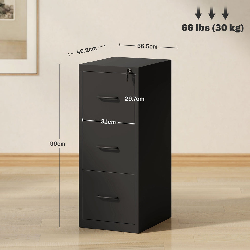 EasyComfort Schedario archiefkast 3-laden, staal 36.5x46.2x99 cm, zwart