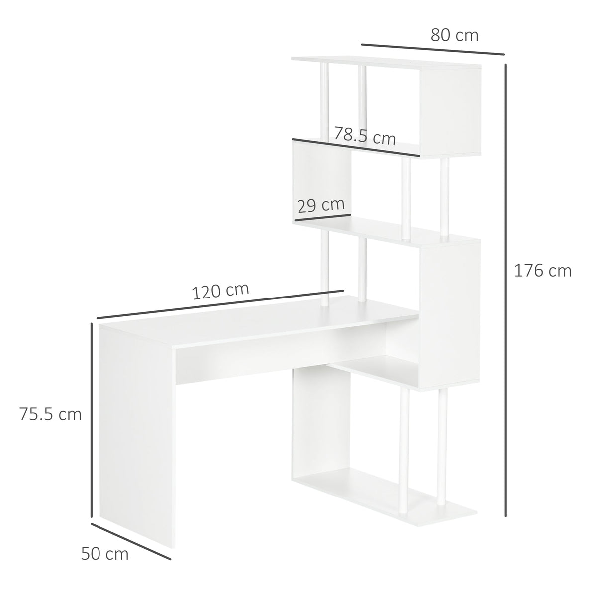 EasyComfort hoekbureau met 4 leLPGanken 120x80x176 cm wit