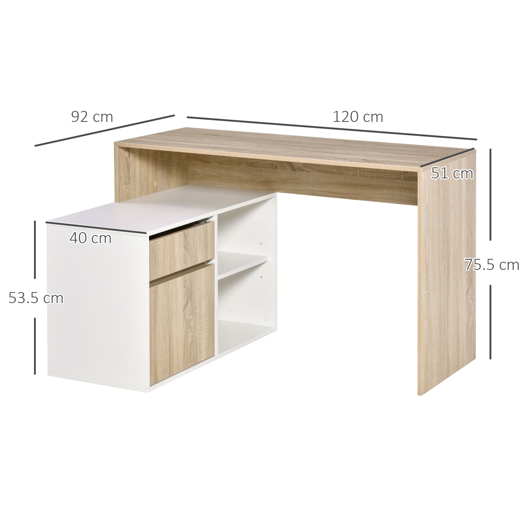 EasyComfort Scrivania Angolare Hoekbureau 120x92 cm, eik/wit