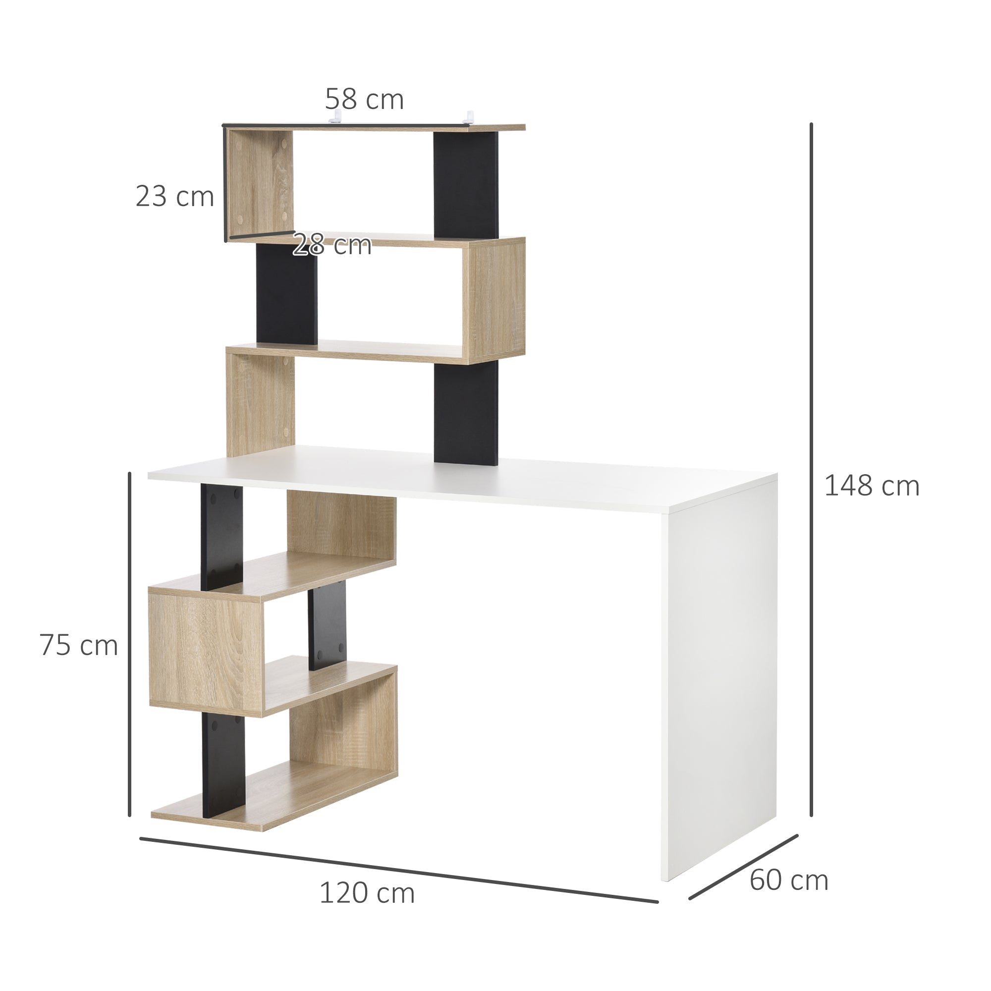 EasyComfort Scrivania bureau met boekenkast 120x60x148 cm